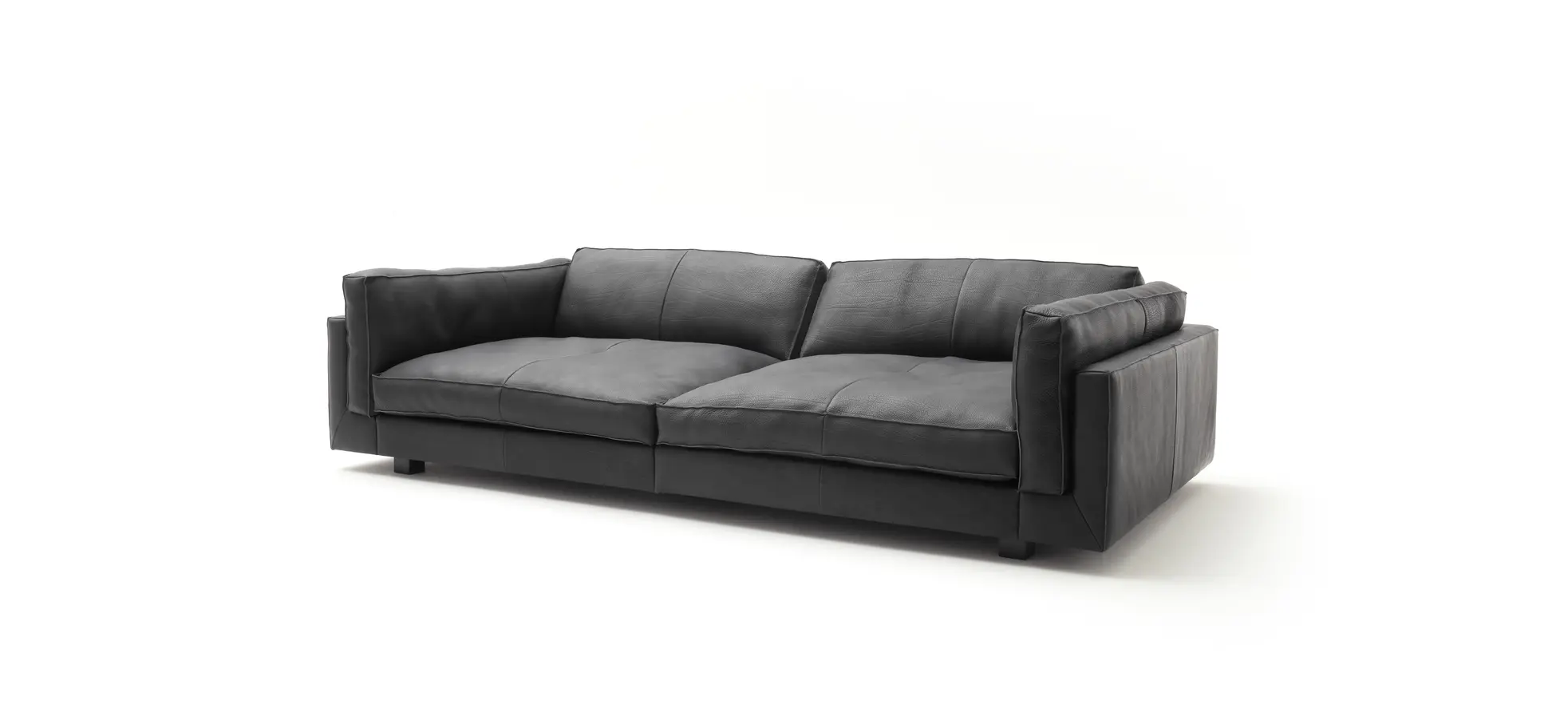 Sofa Aprino 3 - 4-Sitzer XXL, Dickleder, schwarz, Armlehne Kissen