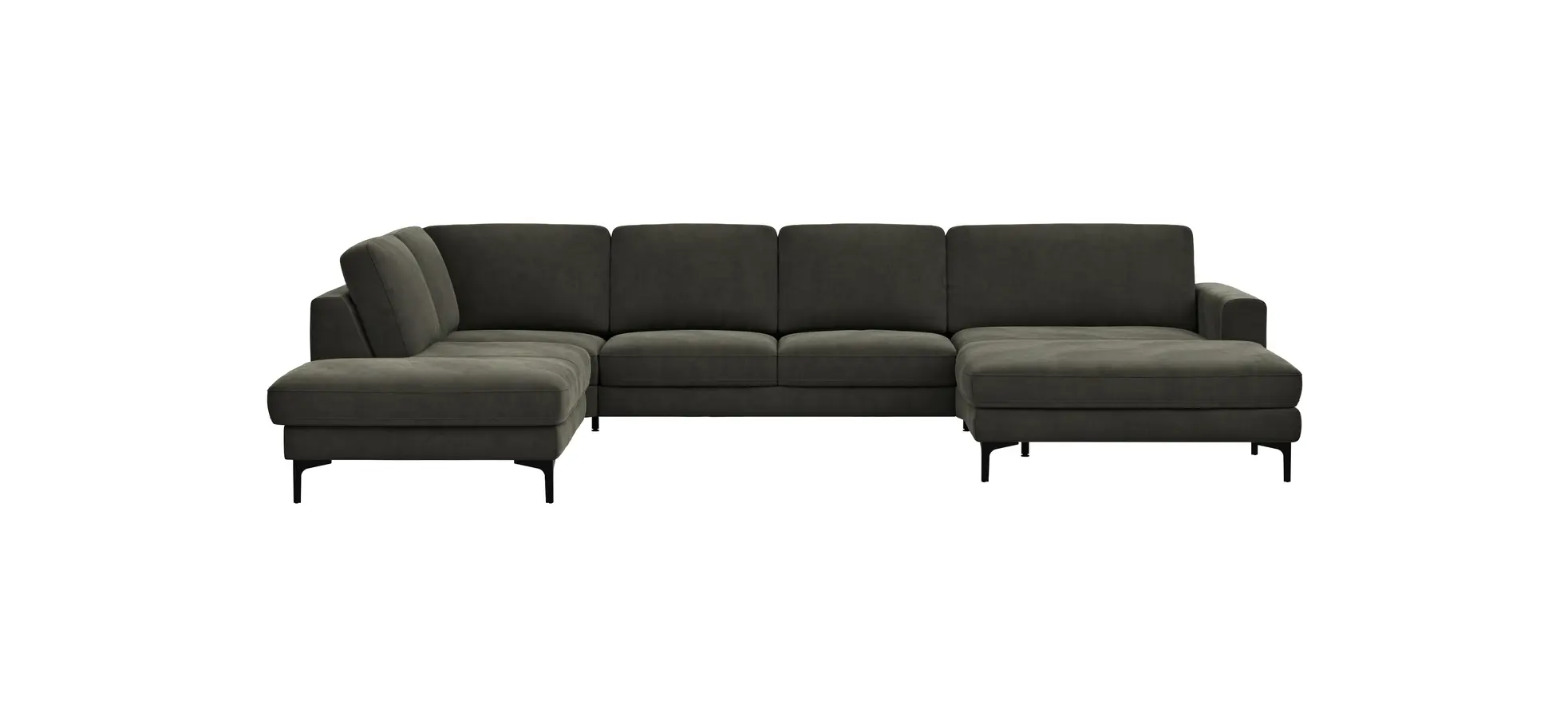 Wohnlandschaft Oviedo - Ecke links mit 2-Sitzer und Longchair rechts, Stoff, Braungrün 102369