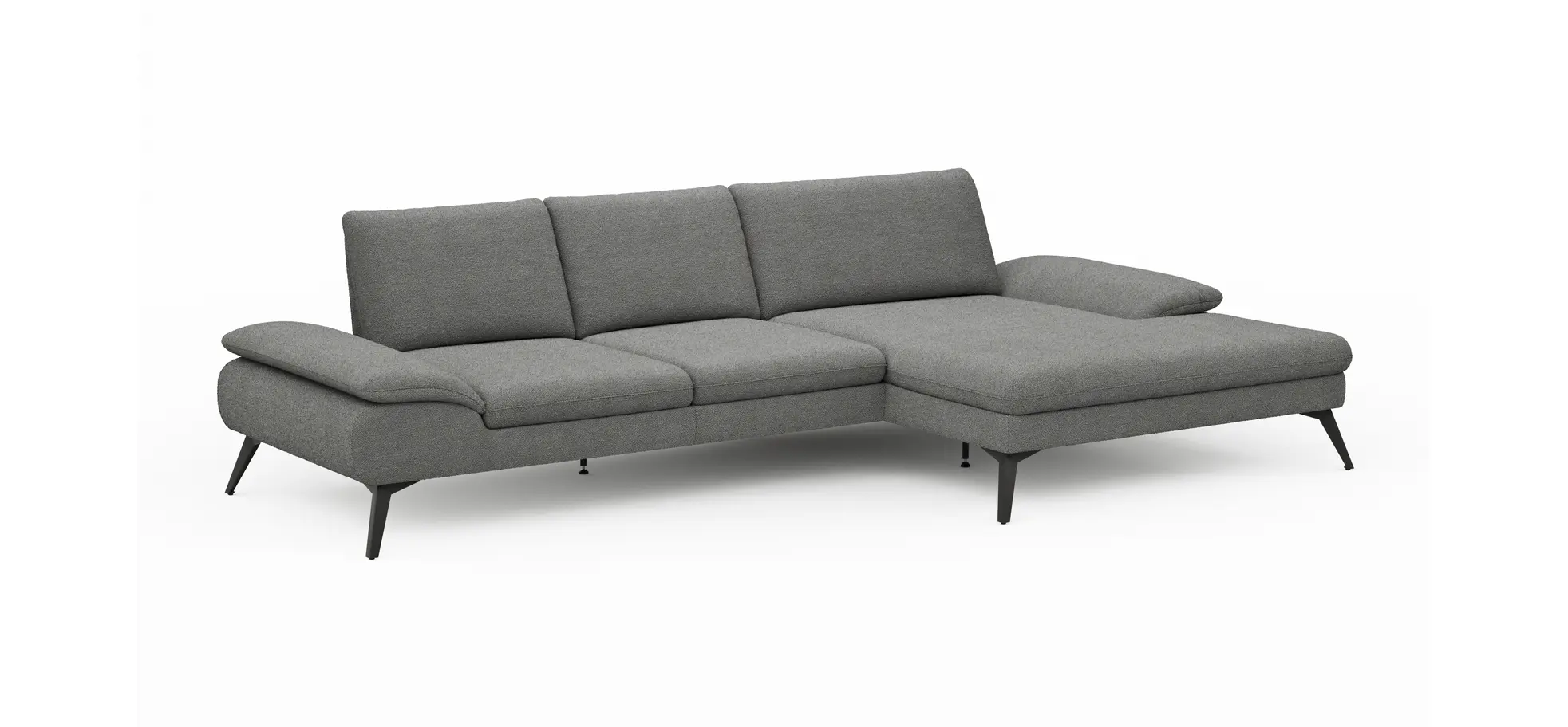 Ecksofa Collina - 2,5-Sitzer, Longchair rechts inkl. Sitztiefen- u. Armlehehnenverstellung, Stoff, Dunkelgrau