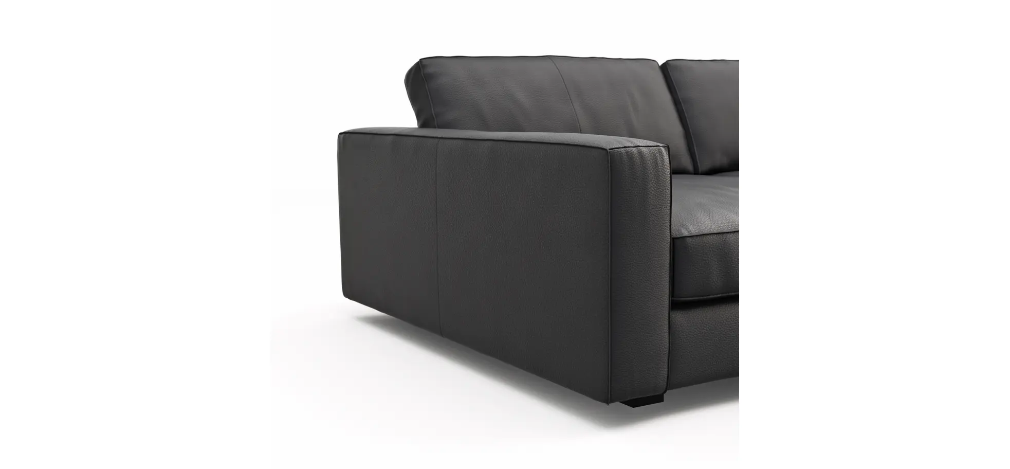Sofa Aprino 2 - 3,5-Sitzer XXL, Dickleder, Schwarz, Armlehne Block schmal