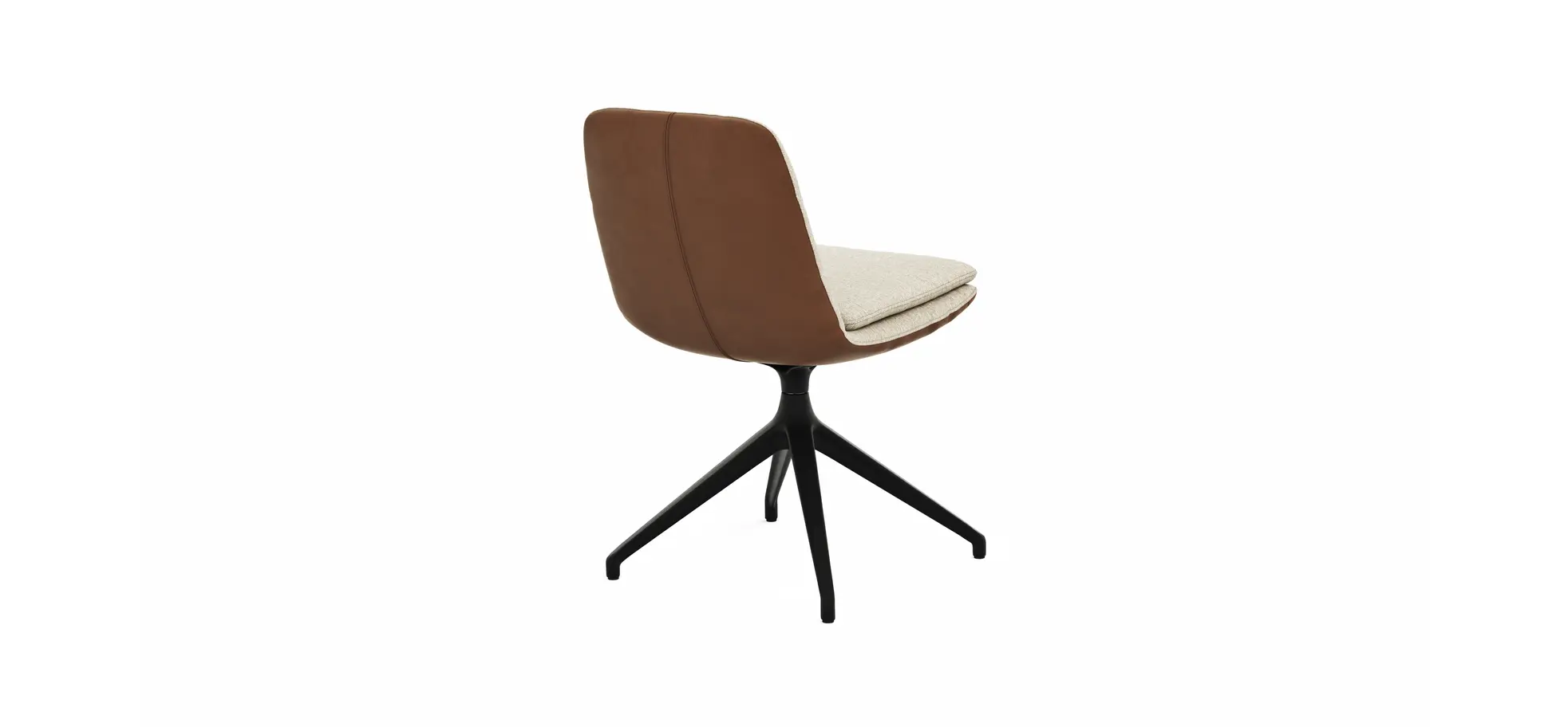 Polsterstuhl Macano - drehbar, Stoff & Leder, Beige, Cognac