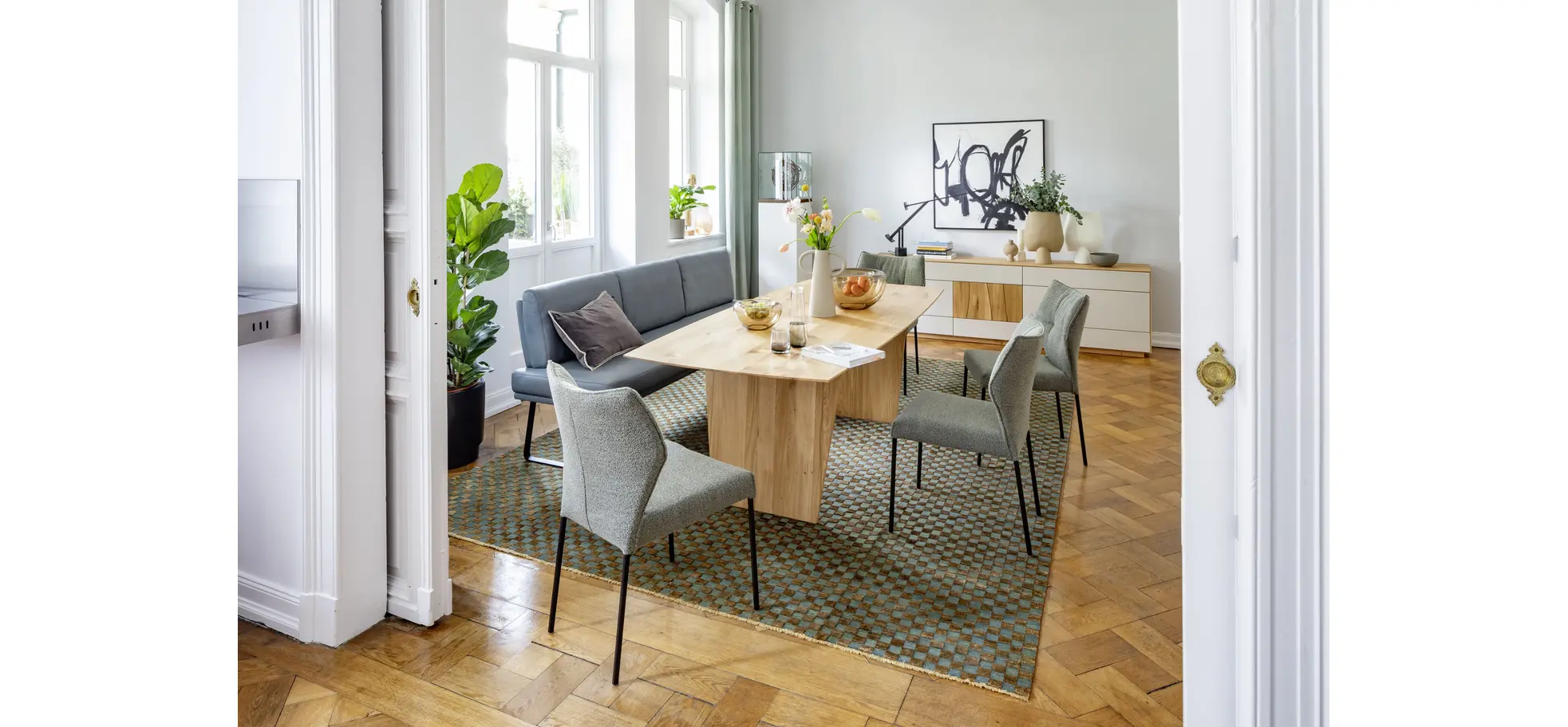 Bank Valloni - B ca. 221 cm, mit Rückenlehne, Leder, Hellblau