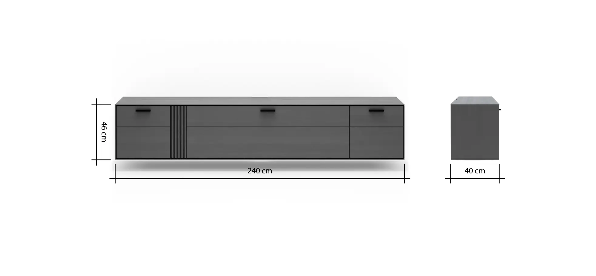 Lowboard Estana - Eiche massiv, Anthrazit 