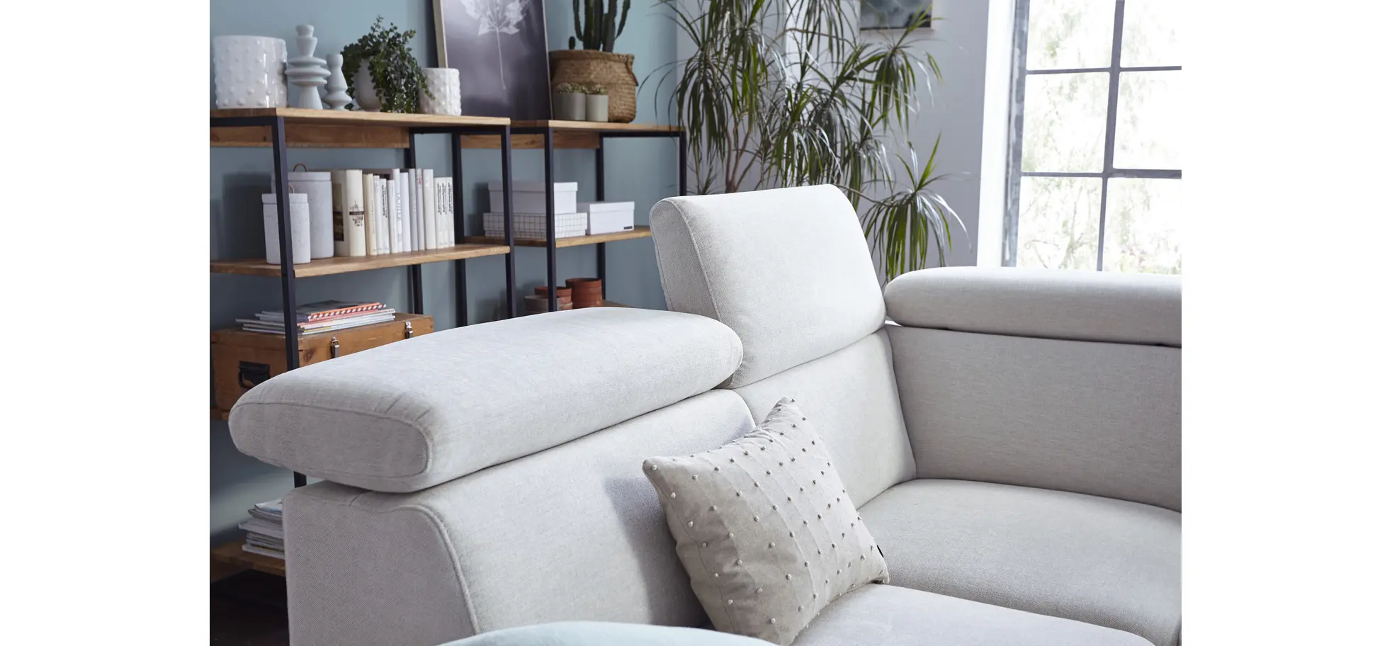 Ecksofa Felipa - Ecke links mit 2,5-Sitzer inkl. Kopfteil verstellbar, Stoff, Natur