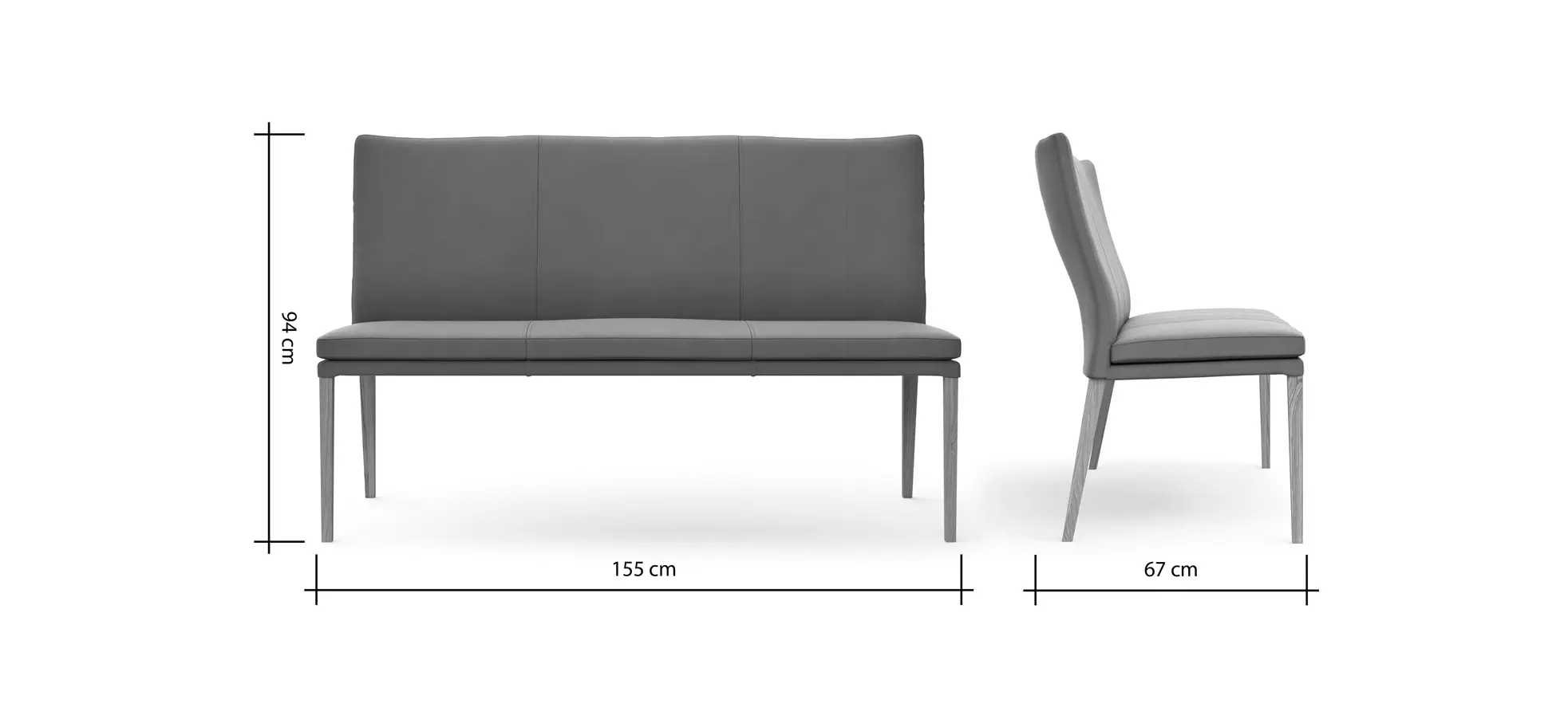 Polsterbank Tuma - Breite ca. 155 cm, Leder, Graubraun