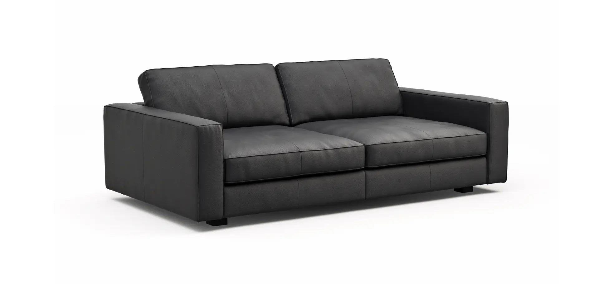 Sofa Aprino 2 - 3,5-Sitzer XL, Dickleder, Schwarz , Armlehne Block schmal