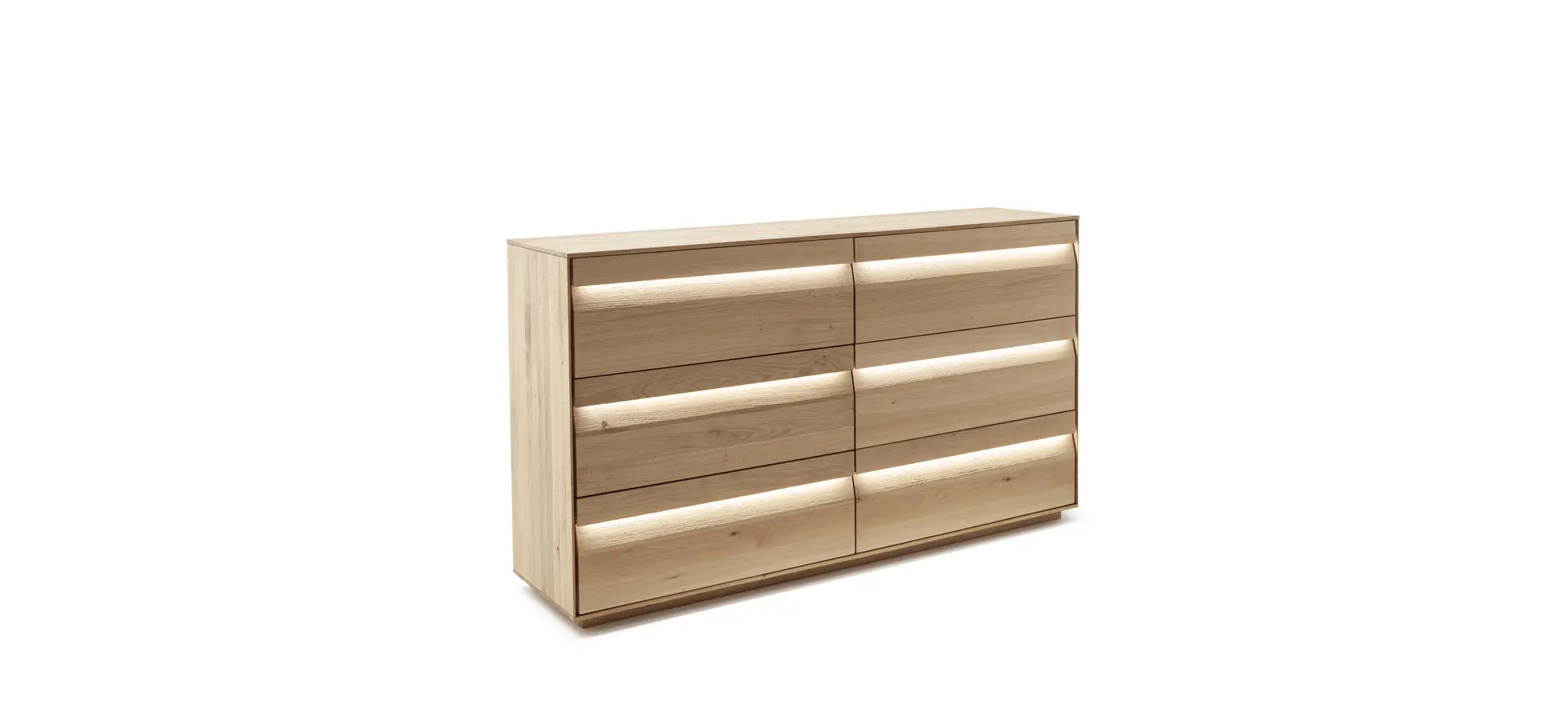 Sideboard Due Viso - inkl. Beleuchtung, BHT ca. 183x103x45 cm, Wildeiche Roheffekt, geölt 200403