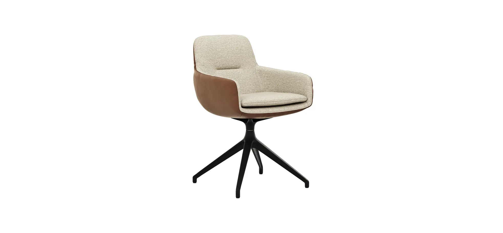 Armlehnstuhl Macano - drehbar, Stoff & Leder, Beige, Cognac