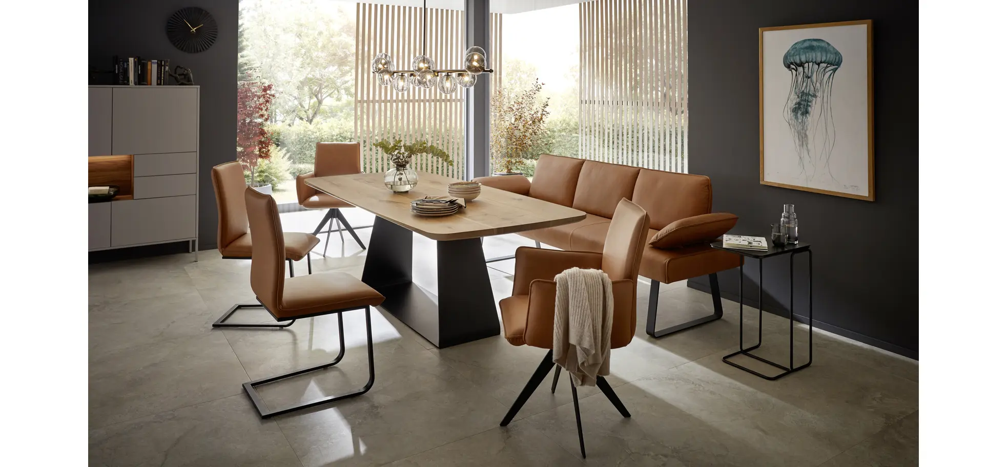 Armlehnstuhl Elda - drehbar, Leder, Cognac