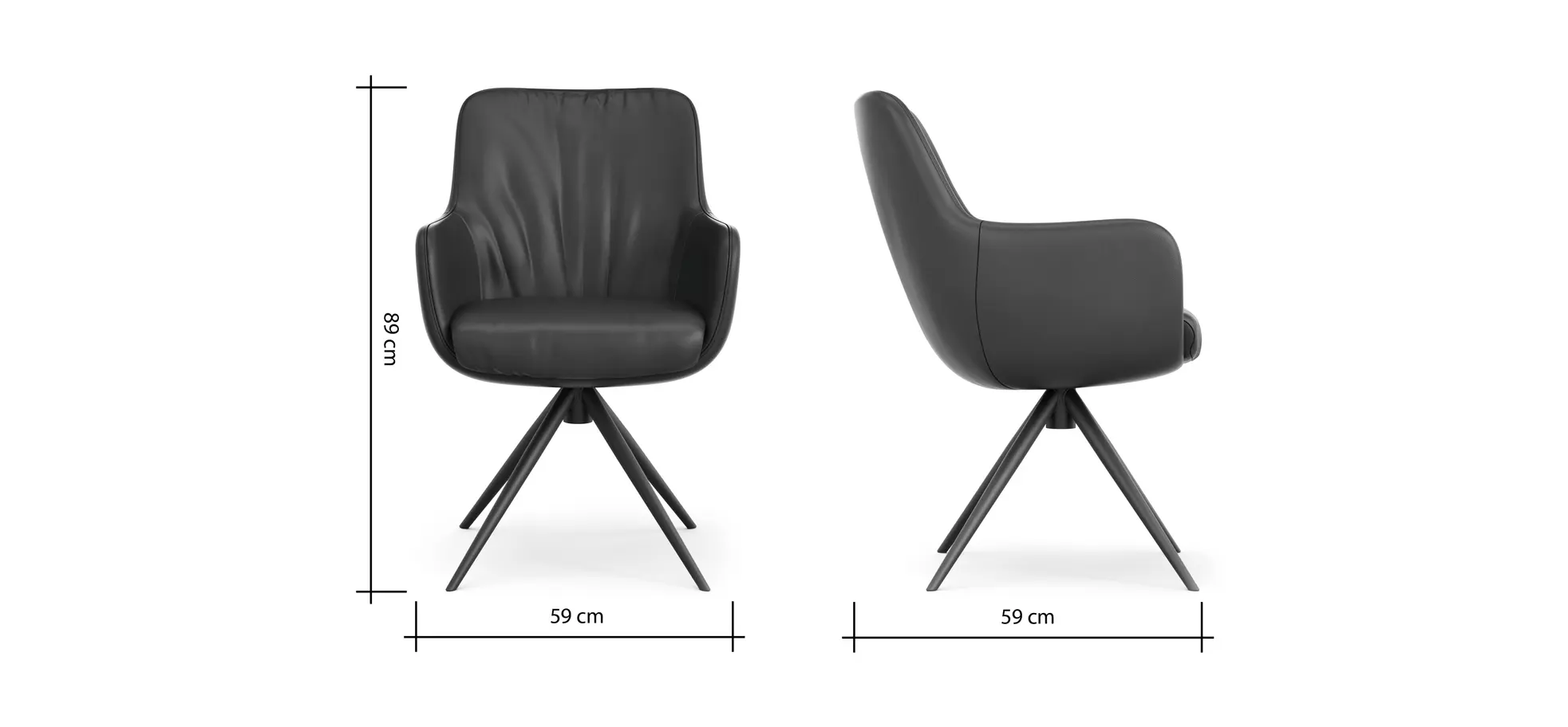 Armlehnstuhl Mis Legere - Leder, Schwarz, Stativ, Anthrazit