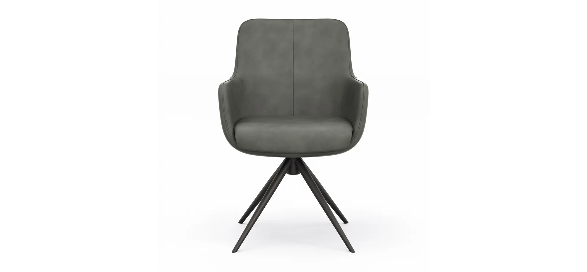 Armlehnstuhl Mis - Leder, Dunkelgrau, Gestell, Anthrazit