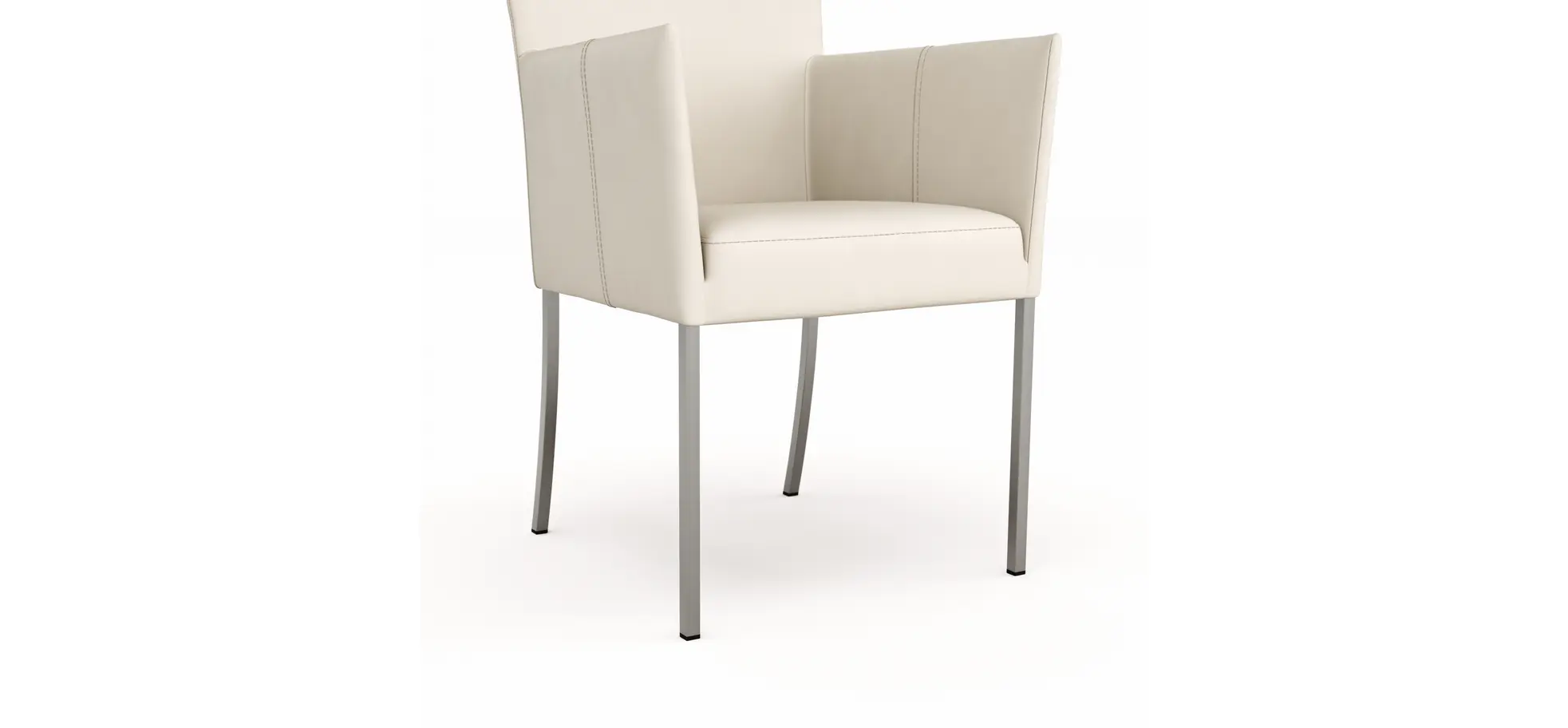 Armlehnstuhl Penthouse - Leder, Weiß, 4 Fuß, Edelstahl