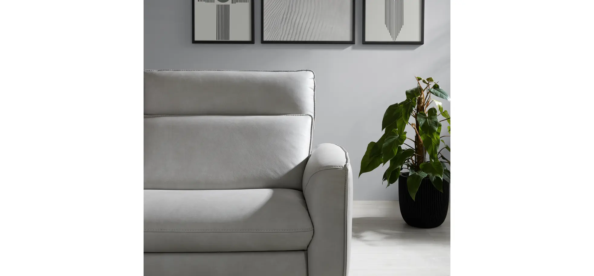 Sofa Avela - 3-Sitzer inkl. Kopfteil verstellbar, Leder, Steingrau