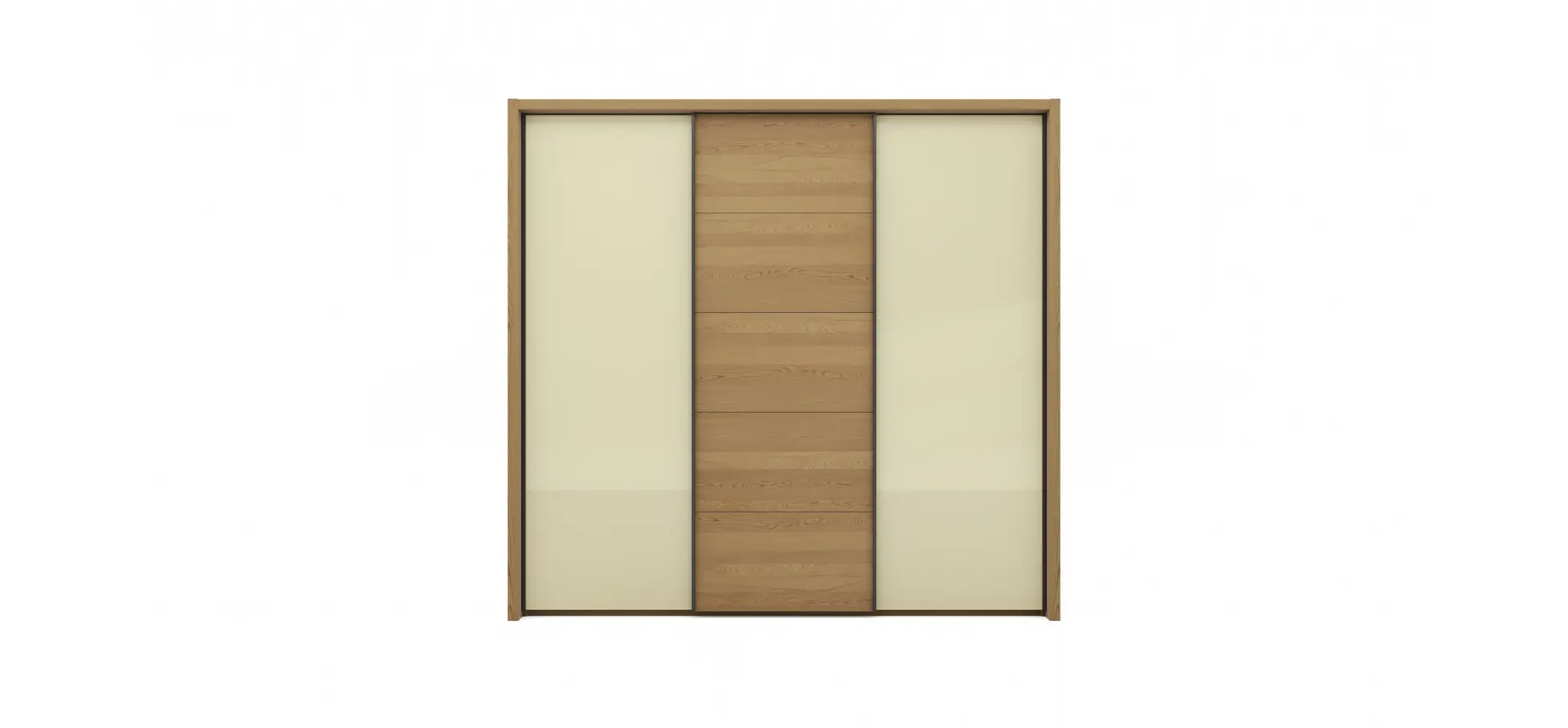 Schwebetürenschrank Lenoso -  B. ca. 260 cm, Eiche massiv, Glas, Champagner