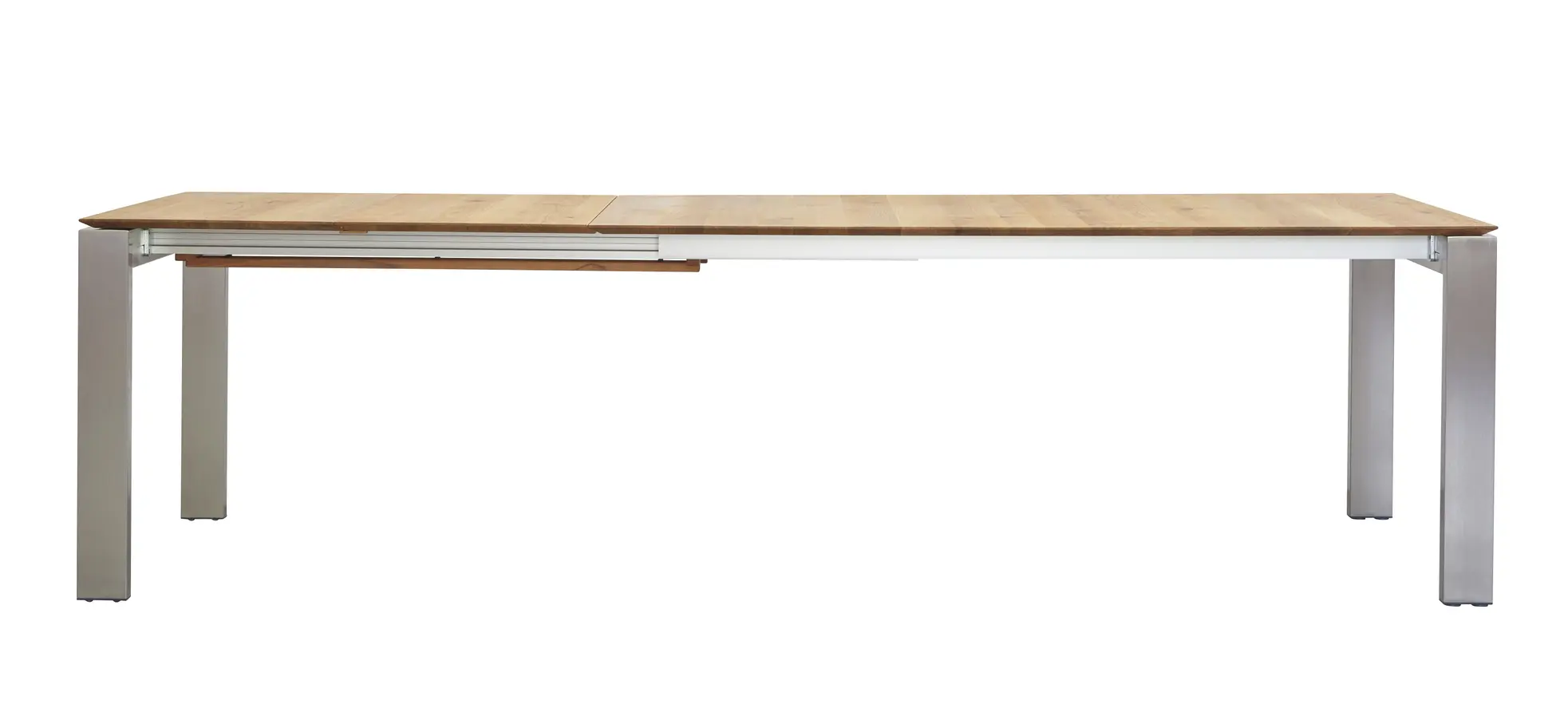 Esstisch 3400 - LB ca. 180x100 cm, ausziehbar, Asteiche massiv, 4-Fuss, Edelstahl