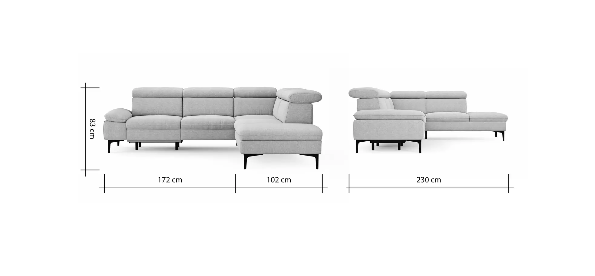 Ecksofa Felipa - 2,5-Sitzer mit Ecke rechts inkl. Armlehne verstellbar und Rückenlehne/Sitztiefe verstellbar (motorisch), Stoff, Natur