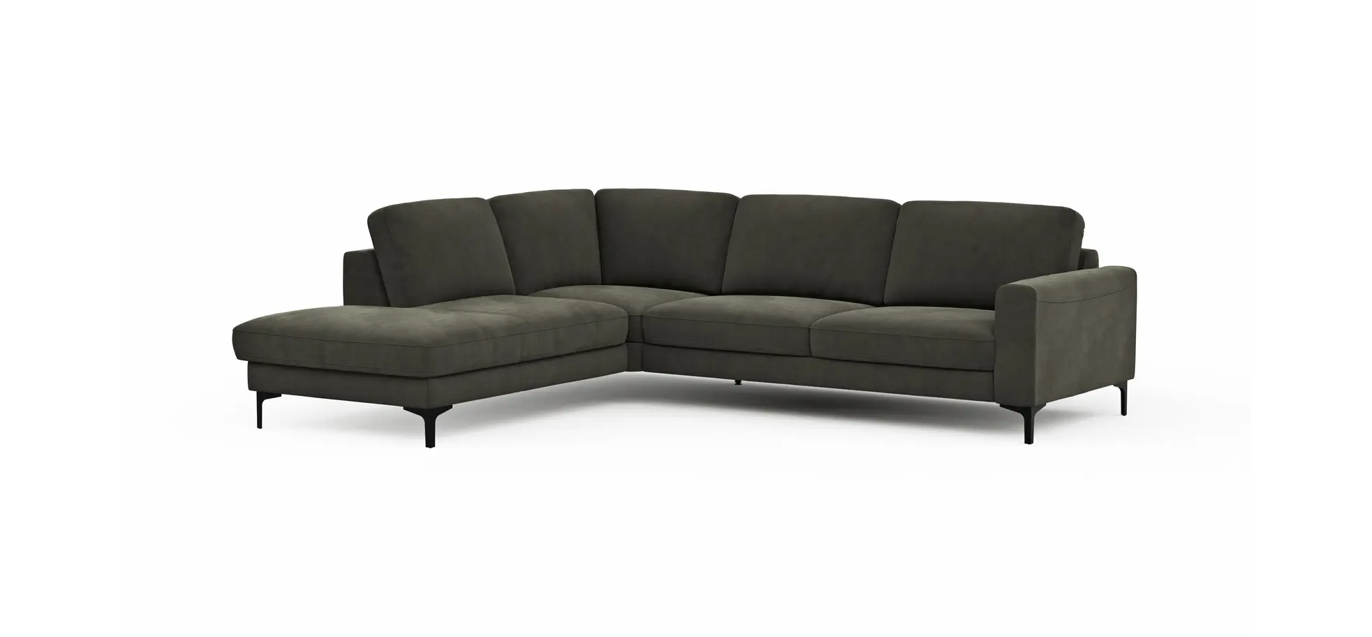Ecksofa Oviedo - 2,5-Sitzer mit Ecke rechts, Stoff, Braungrün
