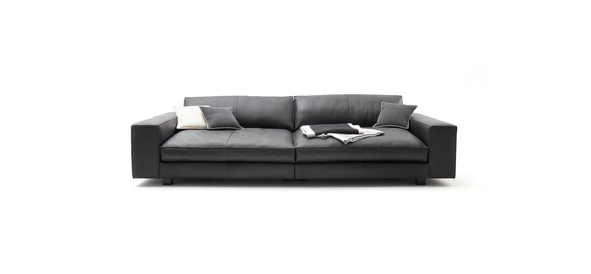 Sofa Aprino 1 - 4-Sitzer XXL, Leder, Schwarz, Armlehne Block