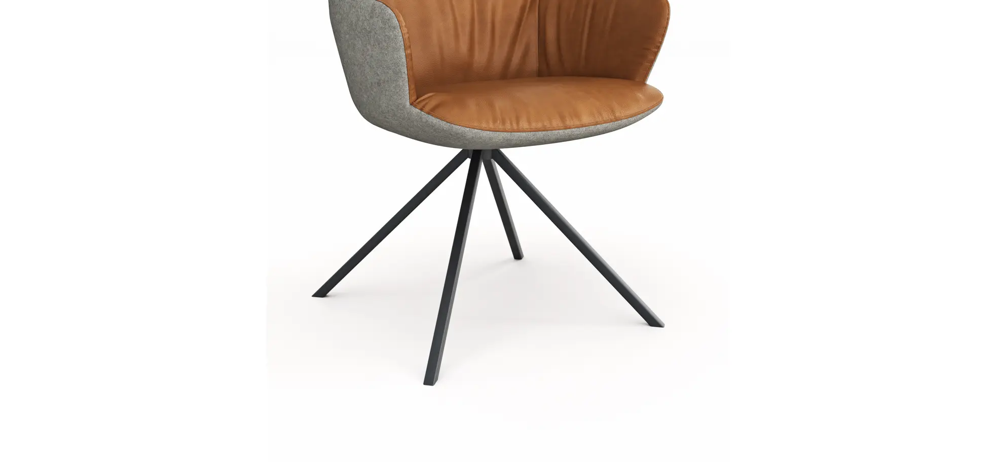 Armlehnstuhl Pegara - Stoff, Hellgrau, Leder, Cognac