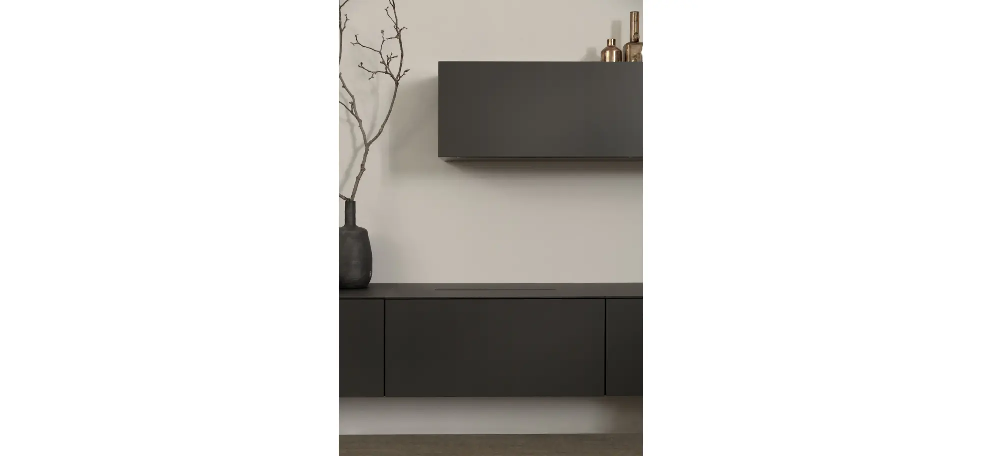 Wohnwand 3900 - inklusive Kamin und TV-Halterung, Lack, Schiefergrau