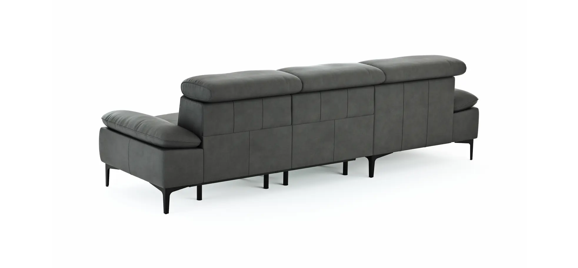 Ecksofa Felipa - Longchair links mit 2,5-Sitzer inkl. Armlehne verstellbar und Rückenlehne/Sitztiefe verstellbar (motorisch), Leder, Grau