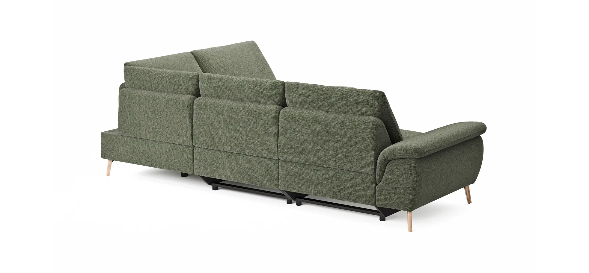 Ecksofa Gotera - 1,5-Sitzer med. + 1,5-Sitzer med. links mit Ecke und Abschlussteil rechts inkl. Rückenlehne verstellbar, Stoff, Olivgrün