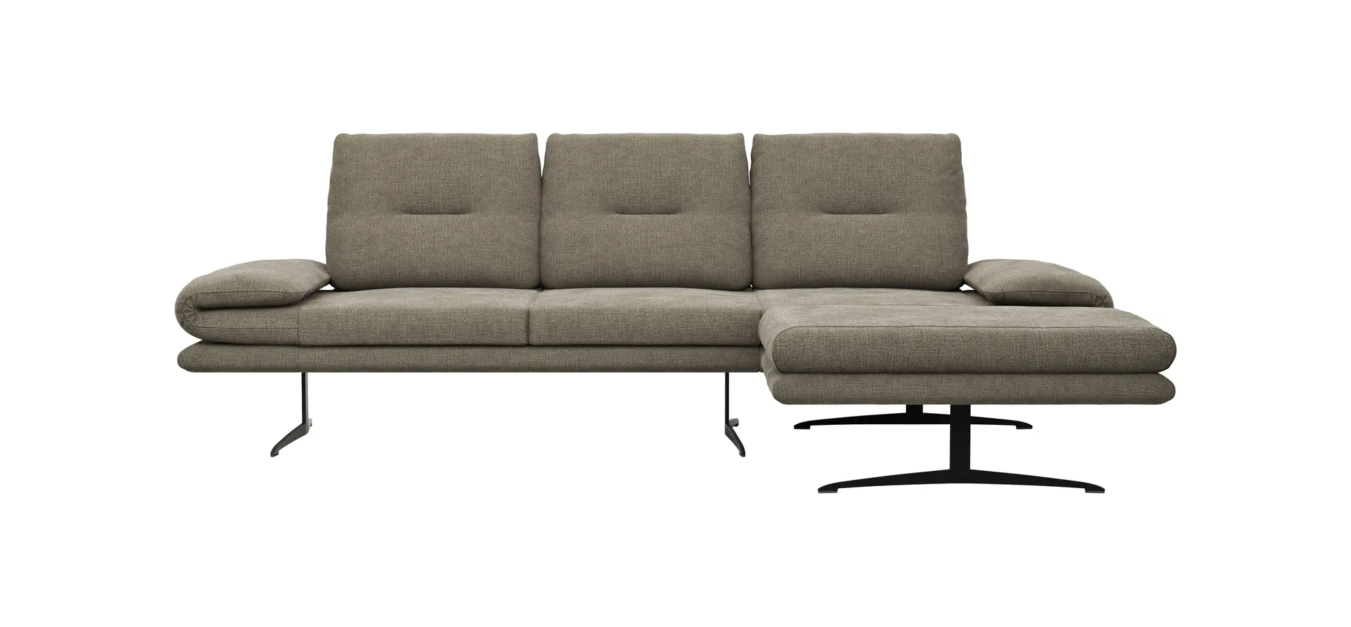 Ecksofa Lucero - 2-Sitzer mit Longchair rechts, Stoff, Olivgrün