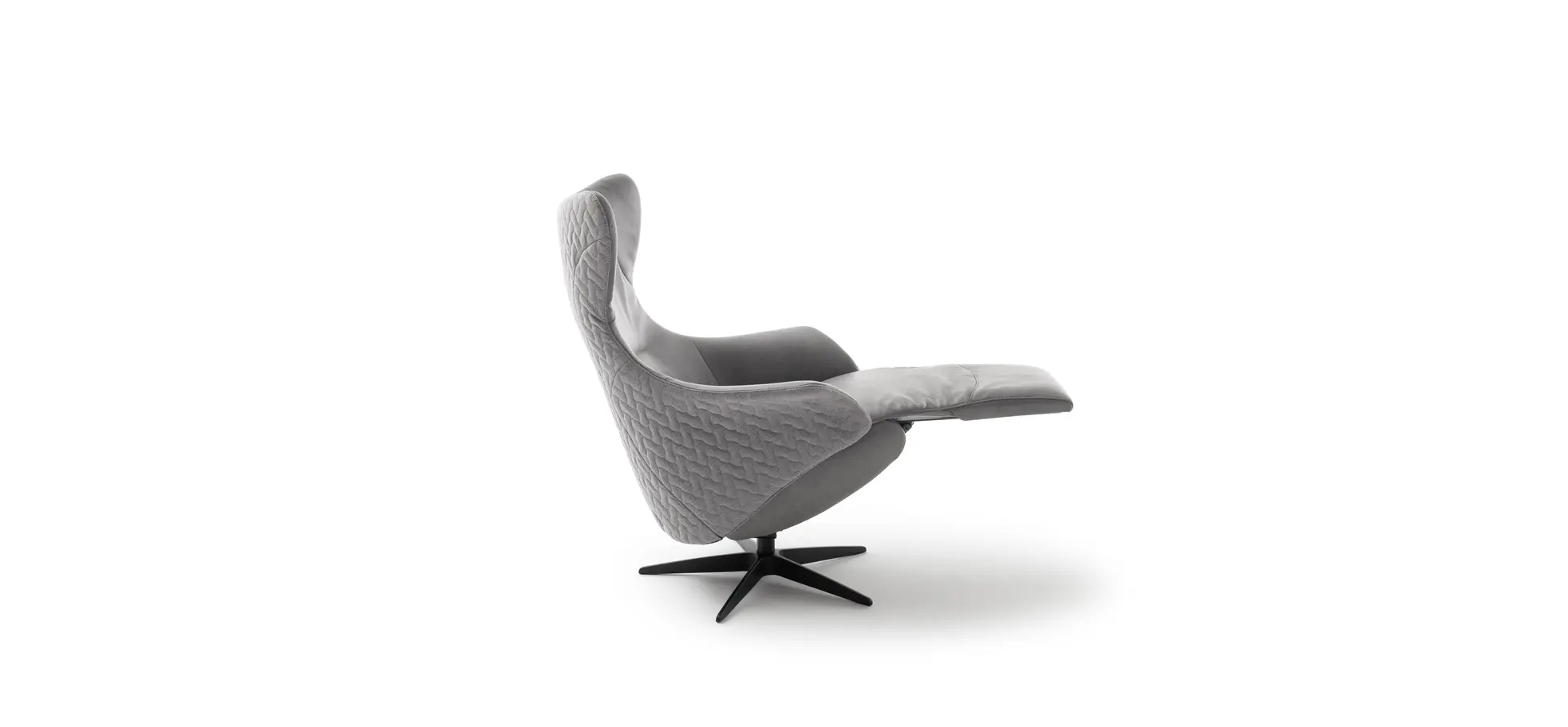 Relaxsessel Follina - Relaxfunktion (motorisch), Leder, Stoff, Grau