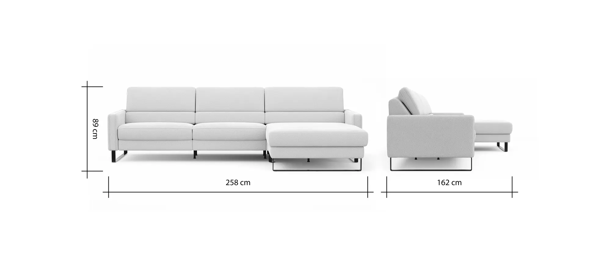 Ecksofa Valera - 3-Sitzer mit Longchair rechts inkl. Rückenlehne verstellbar, Stoff, Natur