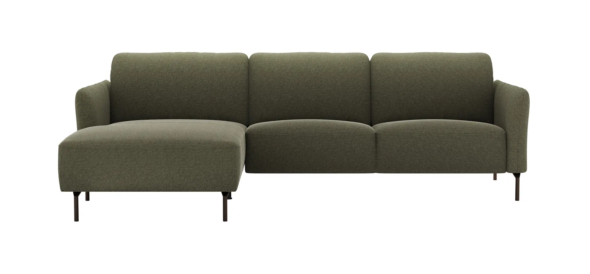 Ecksofa Leona - Longchair links mit 3-Sitzer rechts, Stoff, Braungrün 1291427199