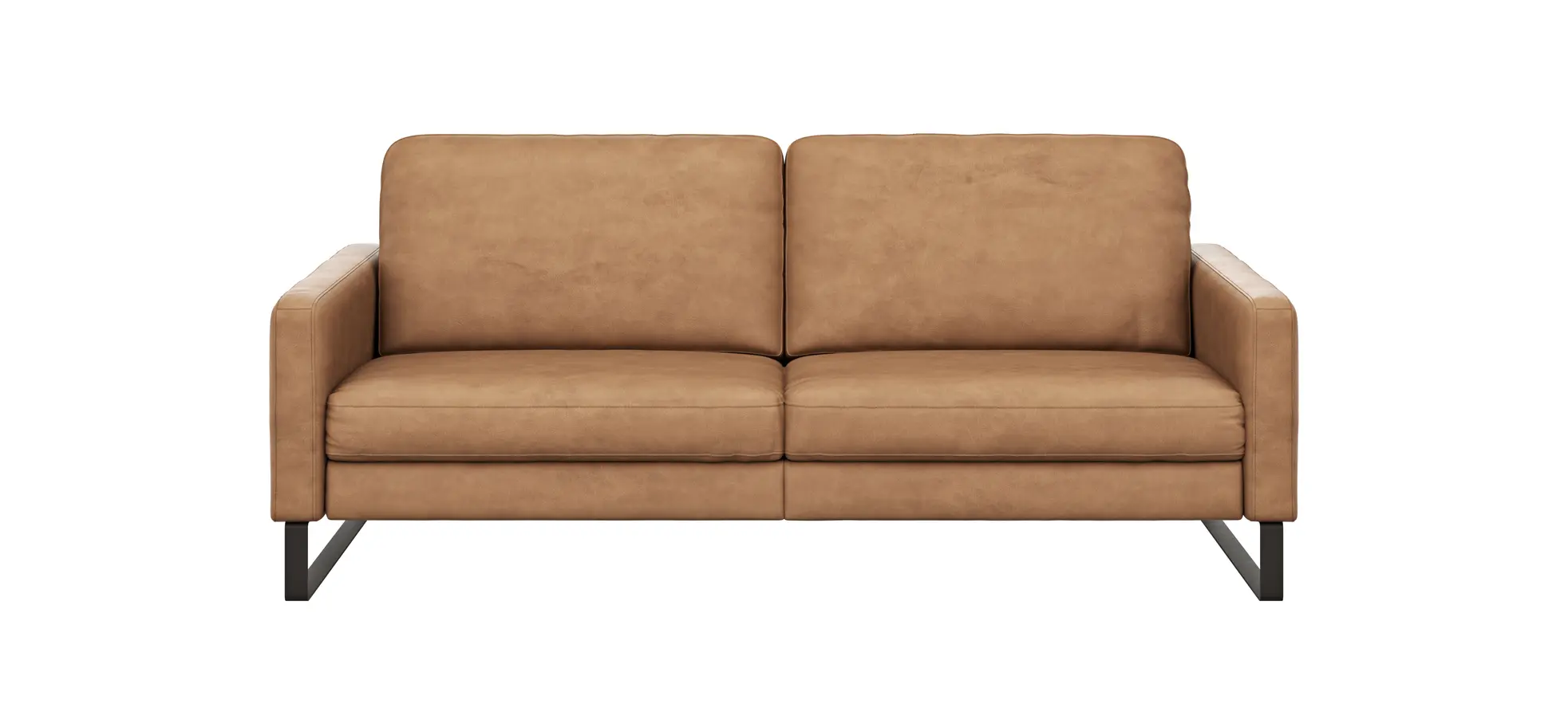 Sofa Enna - 3,5-Sitzer, Armlehne A, Leder, Cognac, Kufe, Schwarz 111489