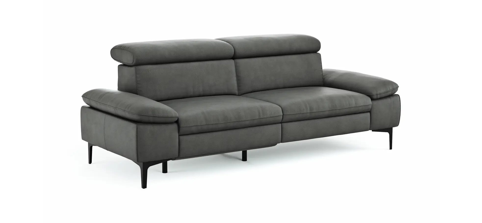 Sofa Felipa - 3-Sitzer inkl. Relaxfunktion (motorisch) und Kopfteil verstellbar, Leder, Grau
