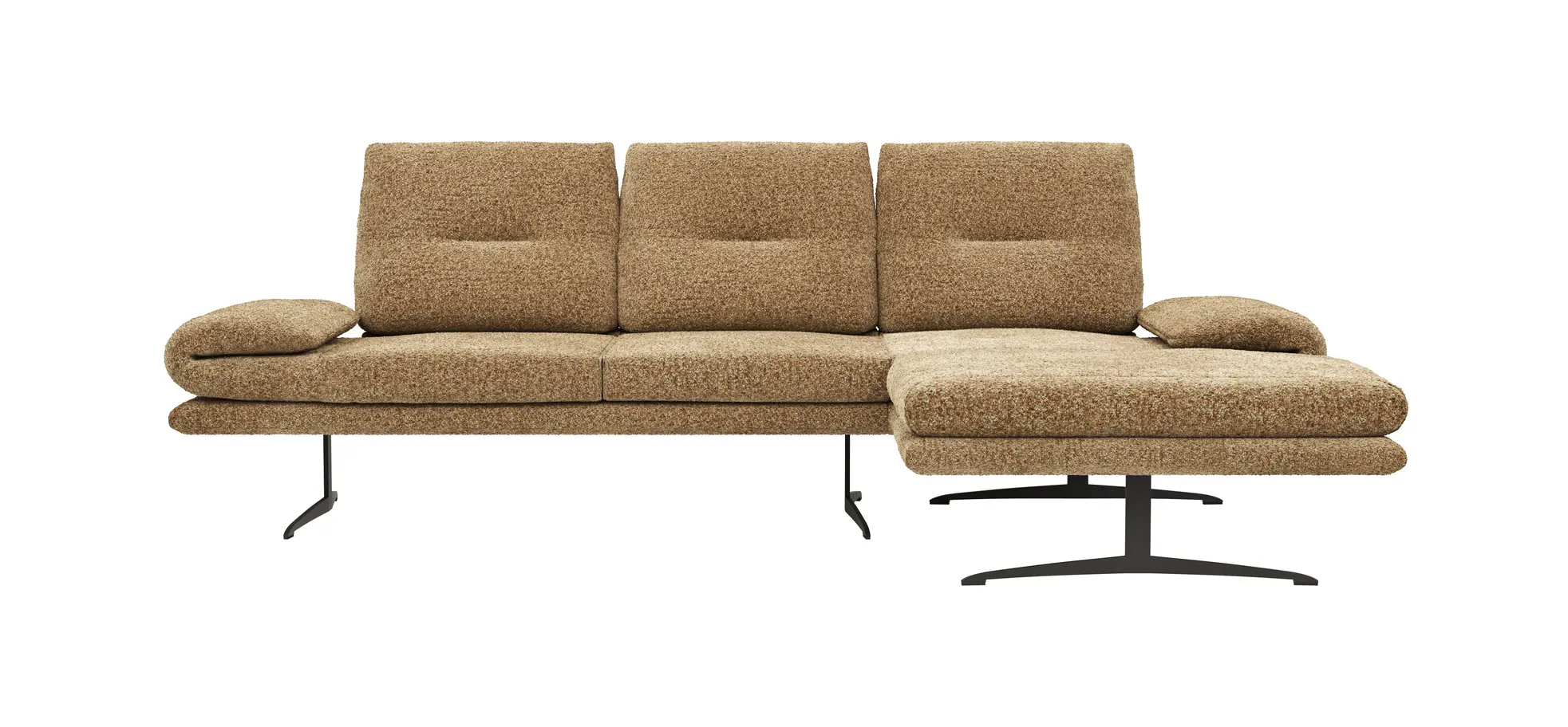 Ecksofa Lucero 2.0 - 2-Sitzer mit Longchair rechts inkl. Sitztiefenverstellung, Drehsitz und Sitztiefe verstellbar, Stoff, Cognac 3028968