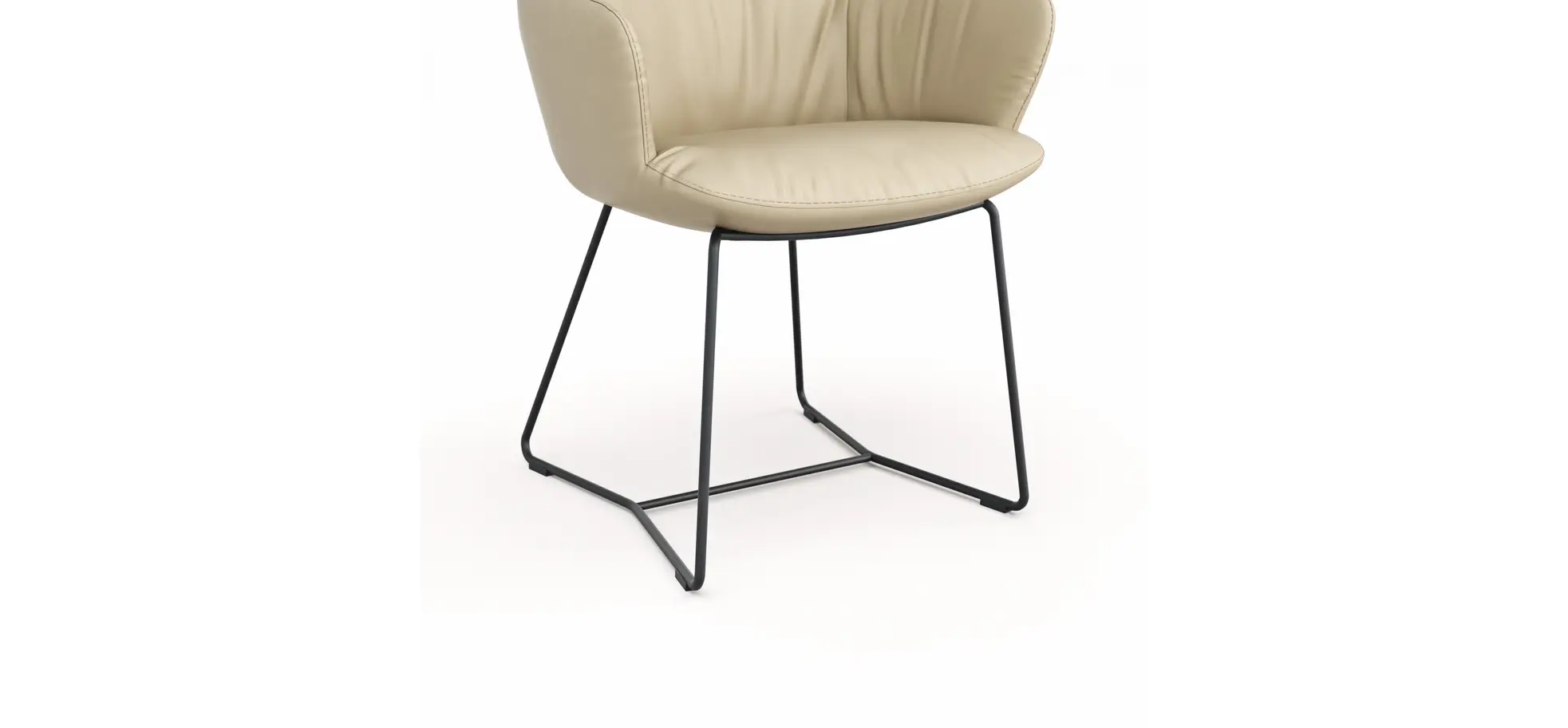 Armlehnstuhl Pegara - Leder, Beige, Kufe