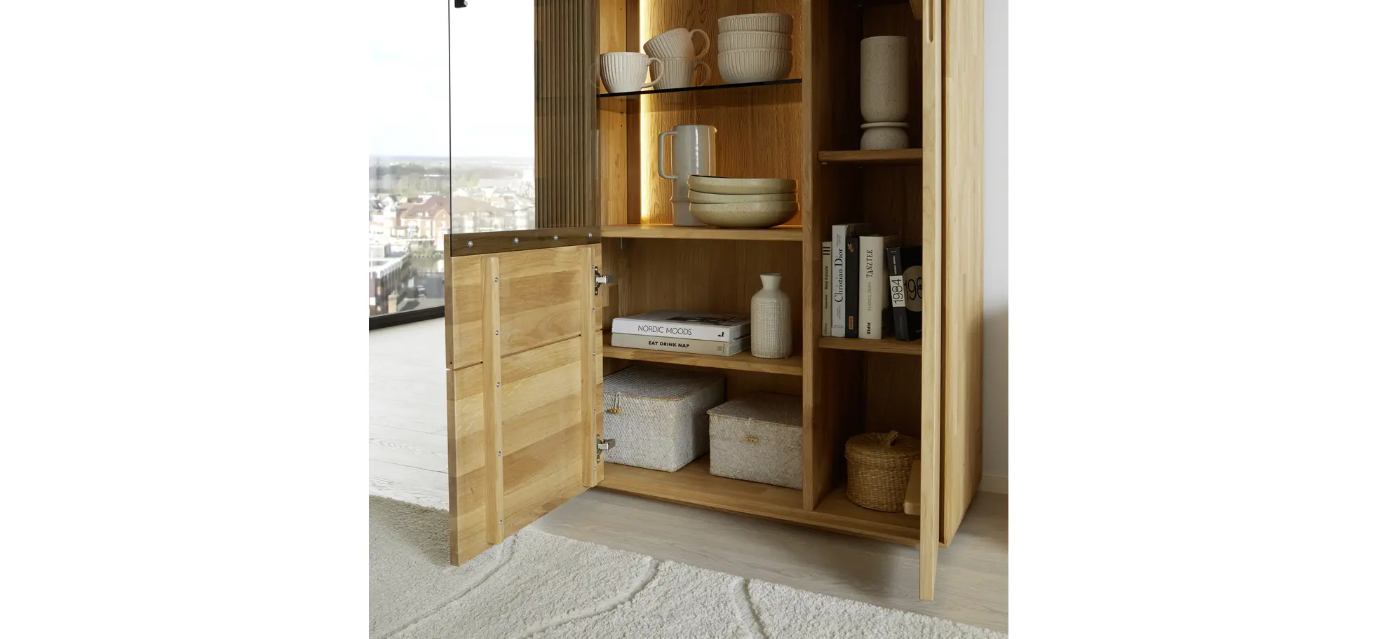 Vitrine Estana - inkl. Beleuchtung, Eiche massiv, legno