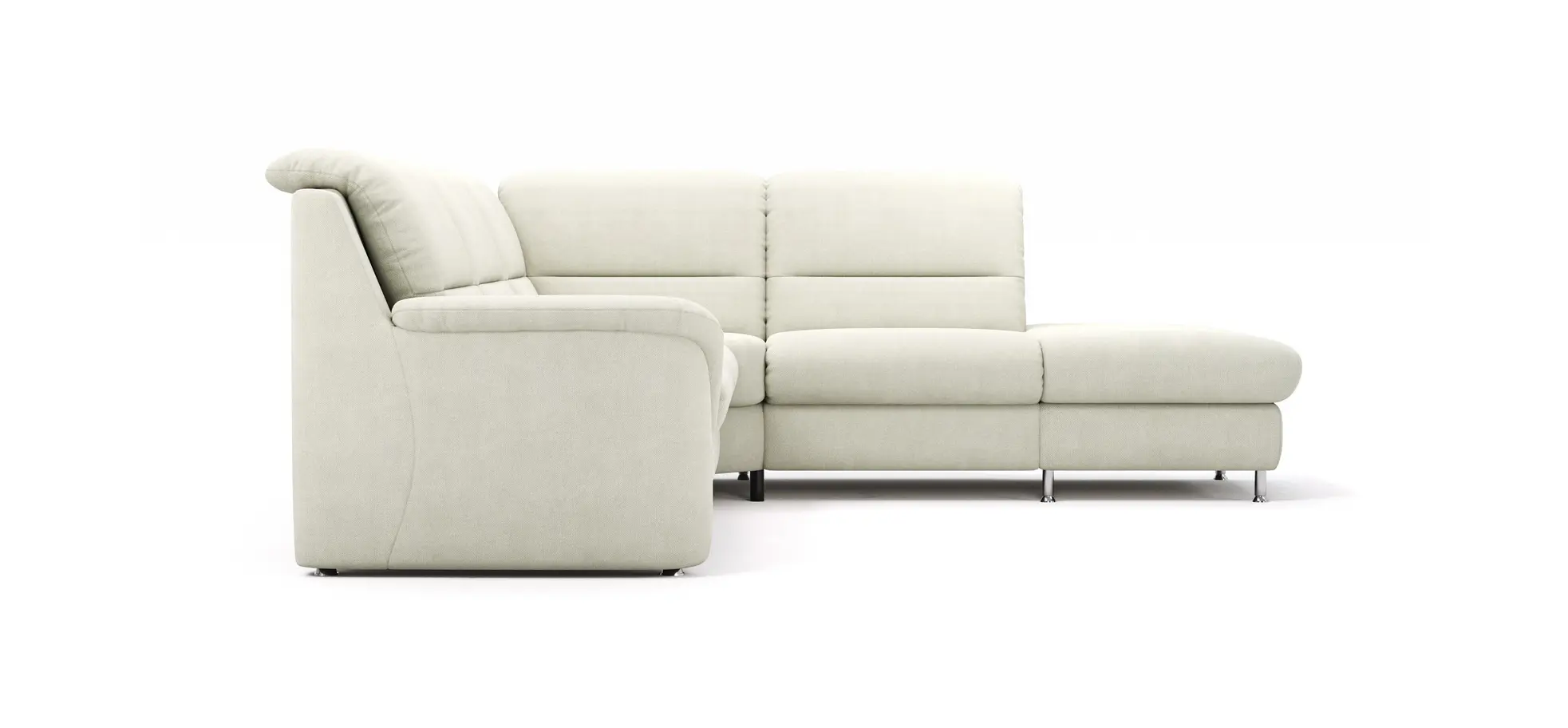 Ecksofa Cornella Plus - 2-Sitzer links mit Ecke und Abschlussteil rechts, Stoff, Creme