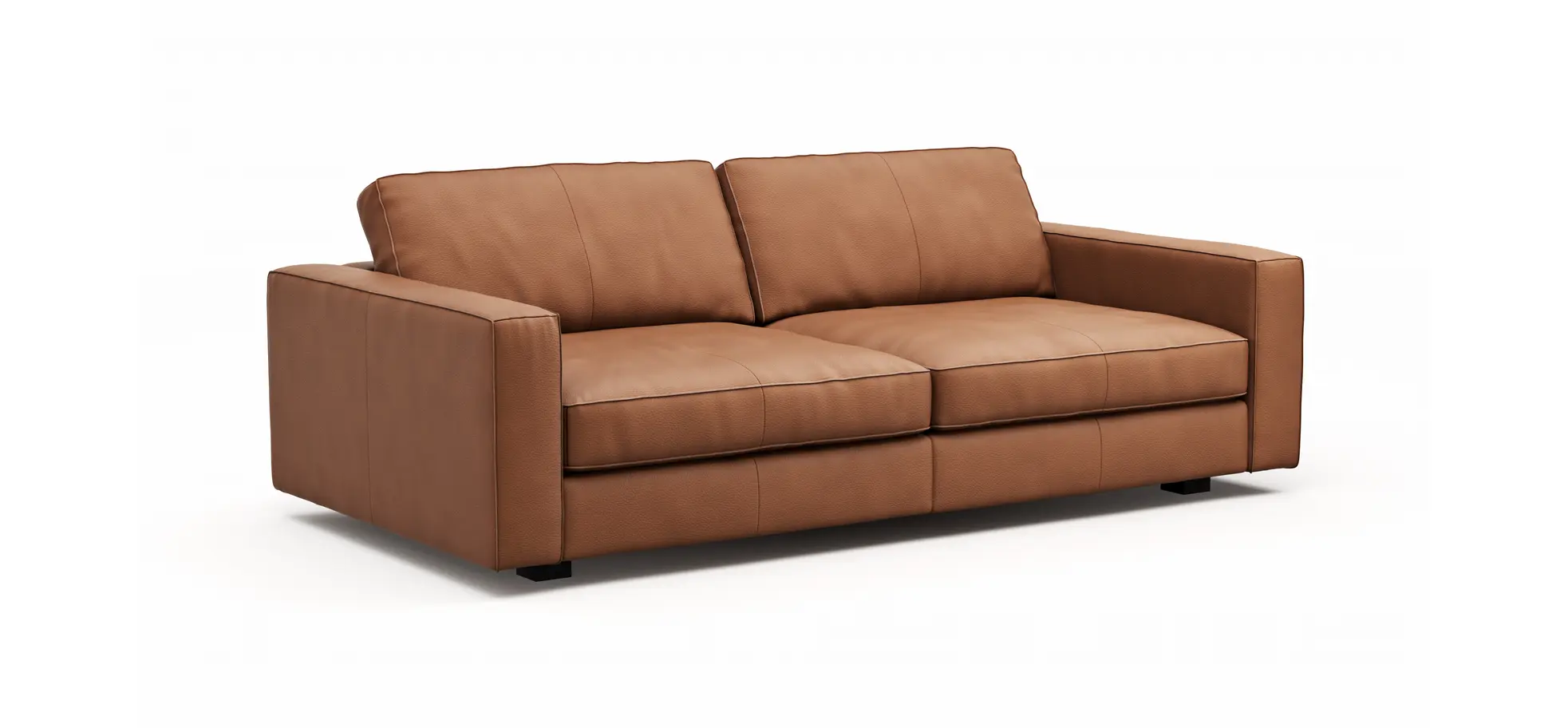 Sofa Aprino 2 - 3,5-Sitzer L, Dickleder, Cognac, Armlehne Block schmal