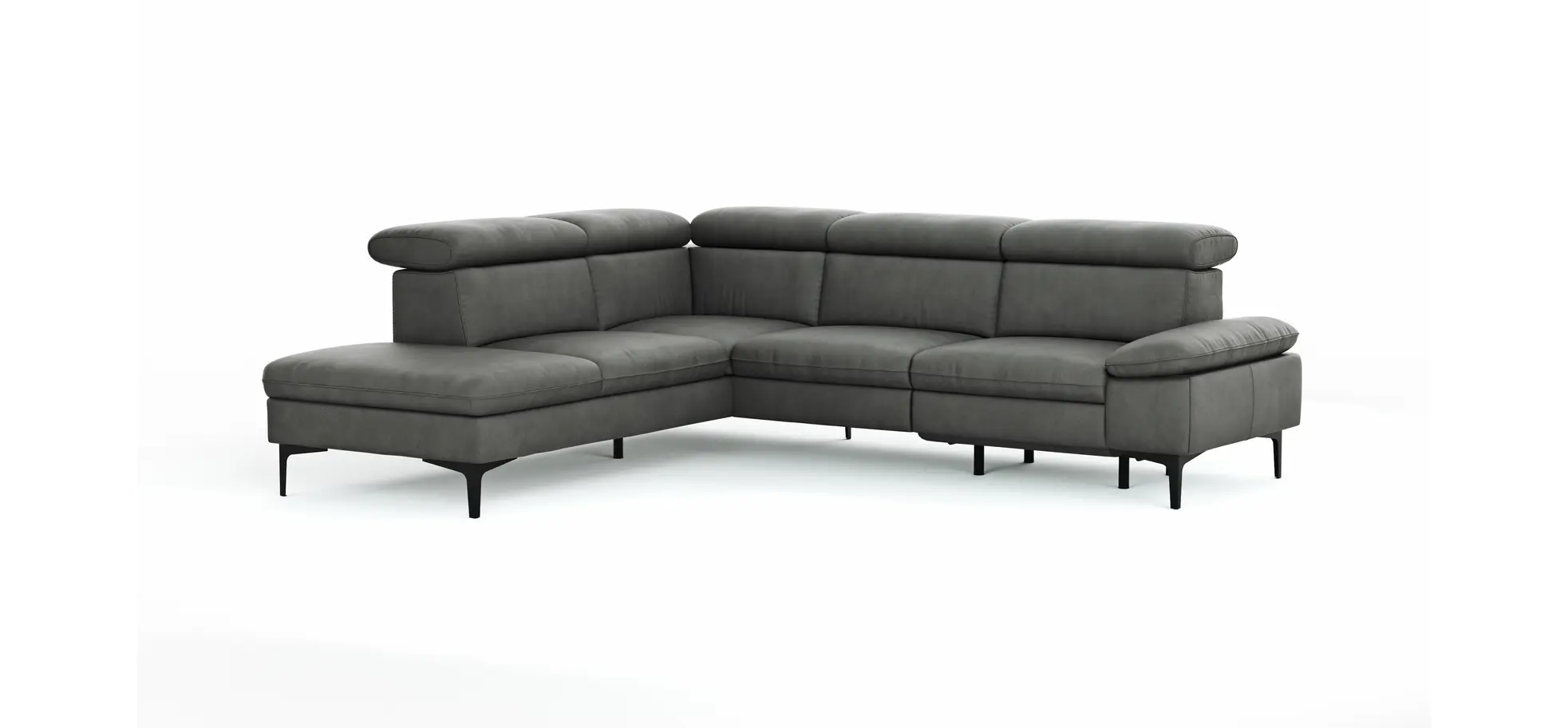 Ecksofa Felipa - Ecke links mit 2,5-Sitzer inkl. Armlehne verstellbar und Rückenlehne/Sitztiefe verstellbar (motorisch), Leder, Grau