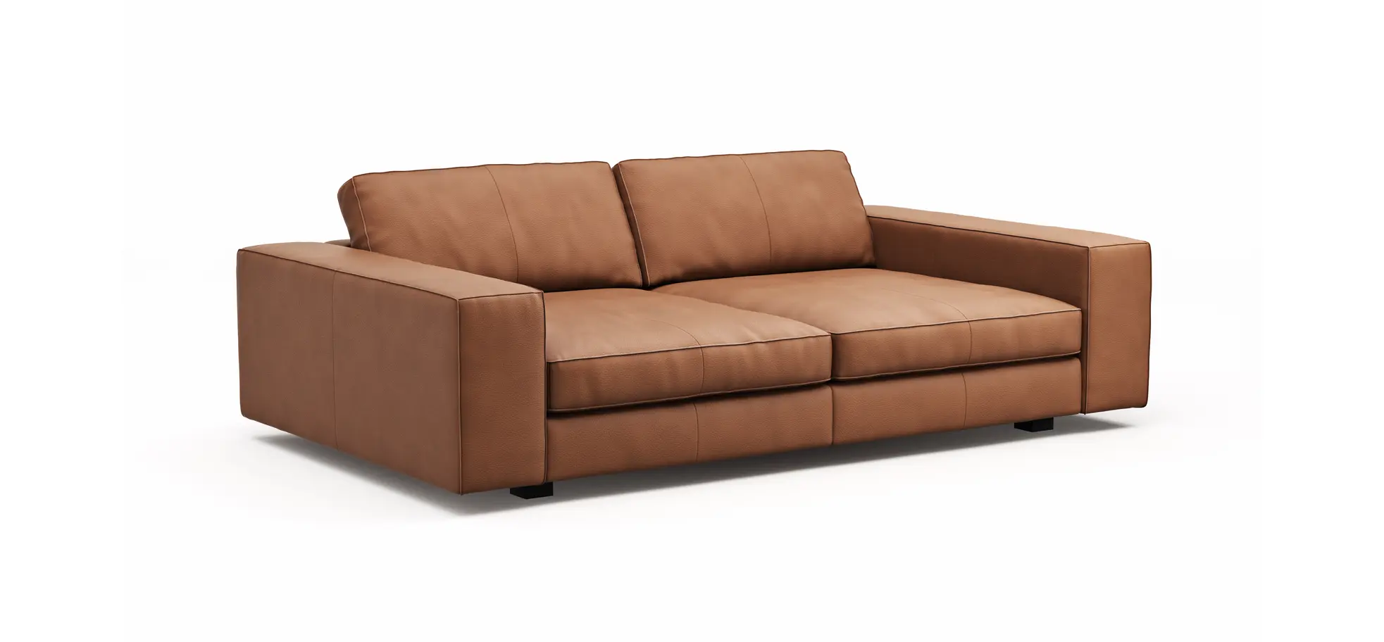 Sofa Aprino 1 - 3,5-Sitzer XXL, Dickleder, Cognac, Armlehne Block breit