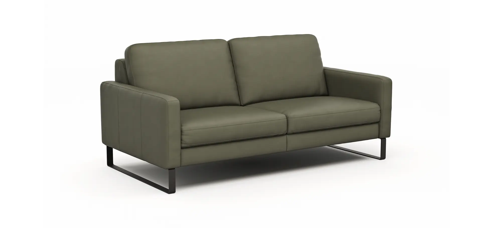 Sofa Enna - 3-Sitzer, Armlehne A, Leder, Olive, Kufe, Schwarz