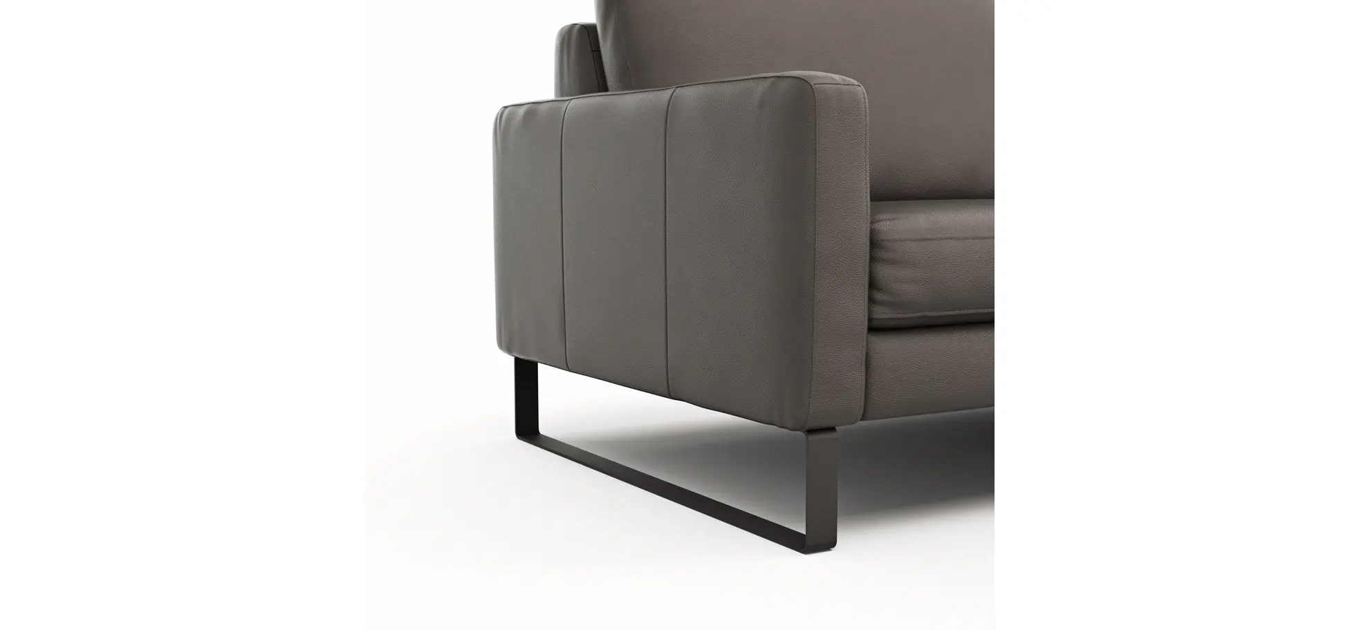 Sofa Enna - 3,5-Sitzer, Armlehne A, Leder, Schwarz, Kufe, Schwarz