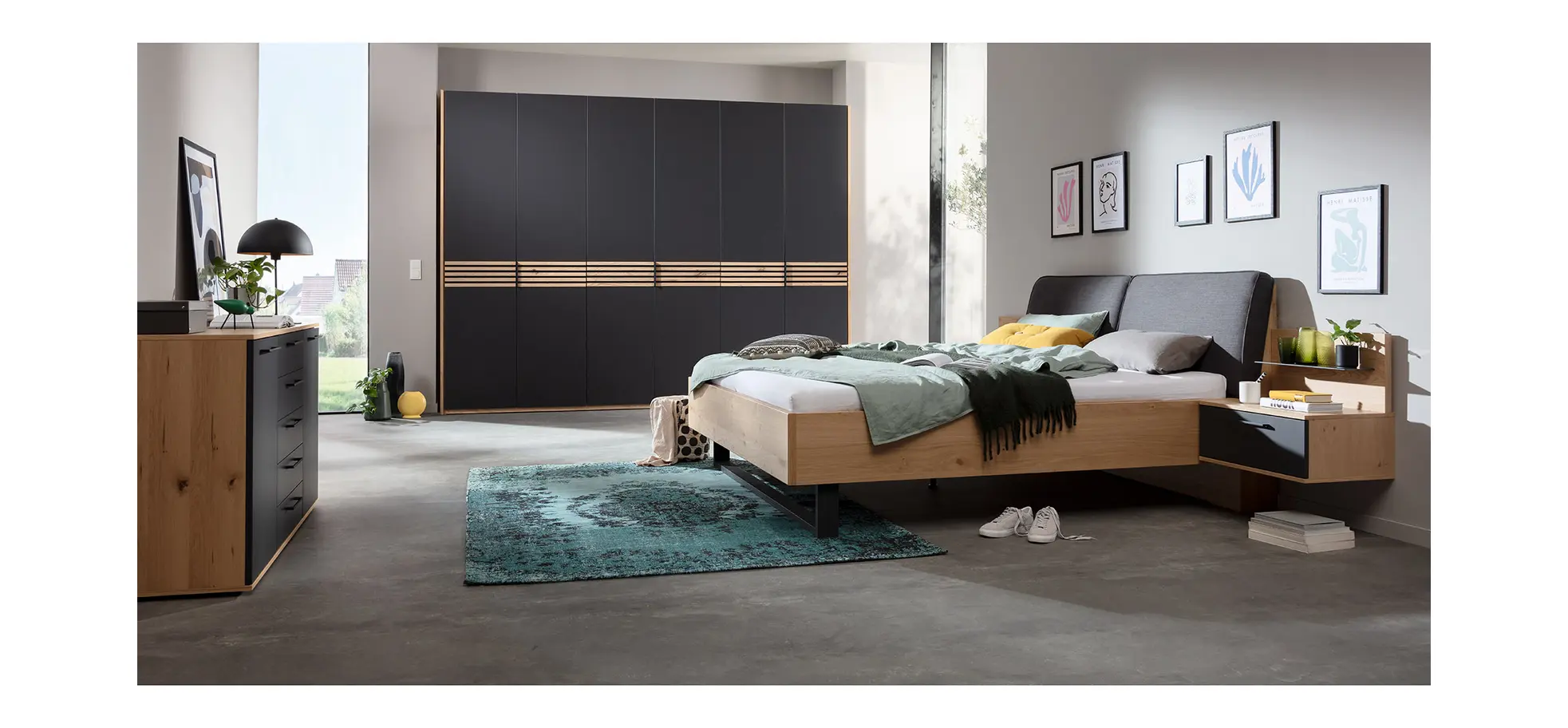 Drehtürenschrank Viana - B ca. 303cm, Lack, Anthrazit