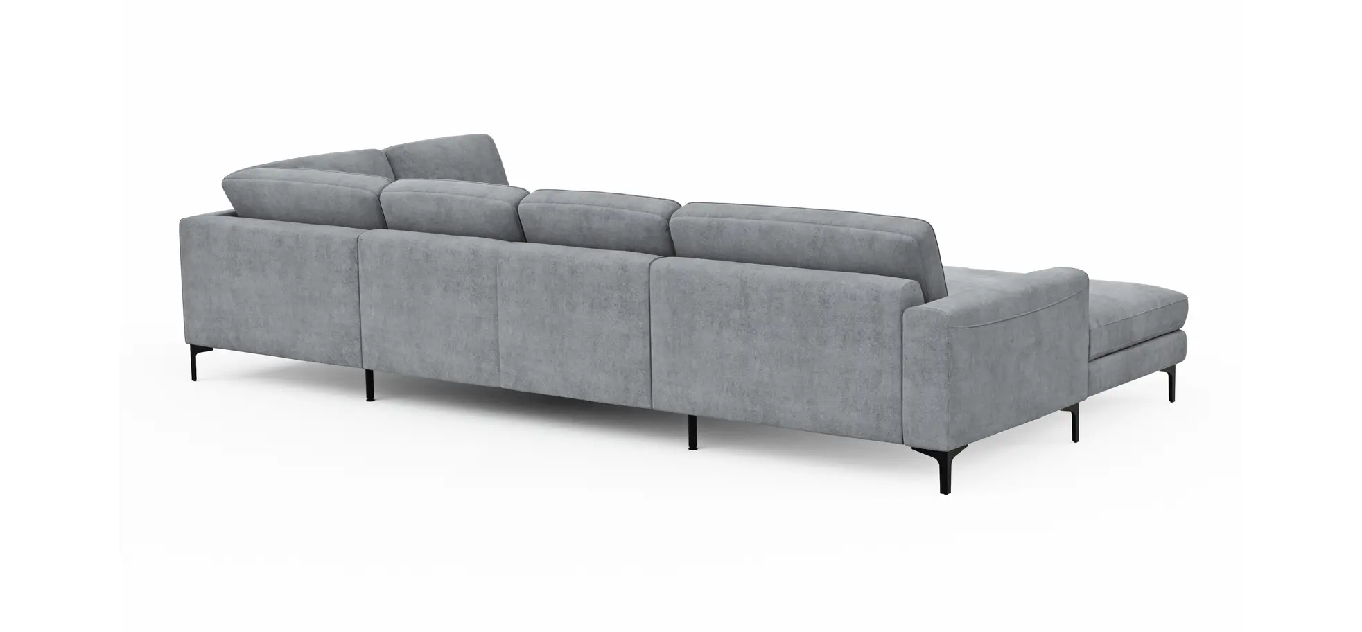Wohnlandschaft Oviedo - Longchair links mit 2-Sitzer und Ecke rechts, Stoff, Grau