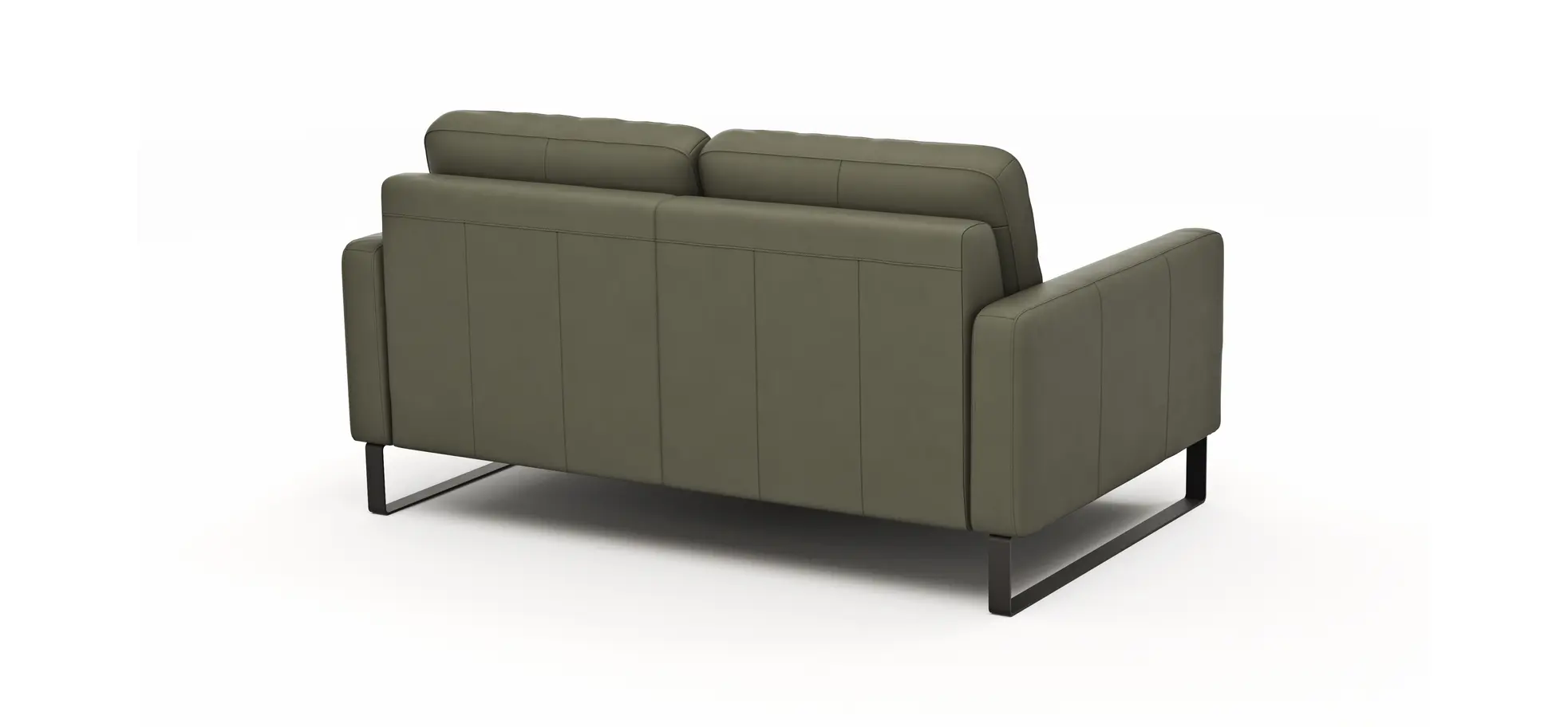 Sofa Enna - 2,5-Sitzer, Armlehne A, Leder, Olive, Kufe, Schwarz