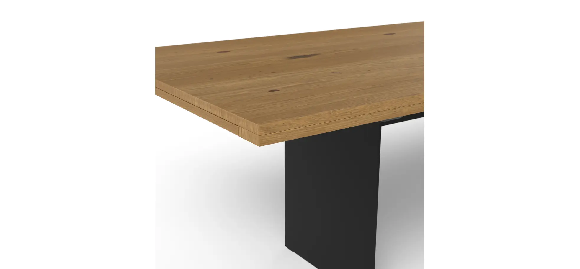 Esstisch 3110 - LB ca. 220x100 cm, ausziehbar,  Asteiche massiv, Geölt, Wange Rohstahl, Schwarz