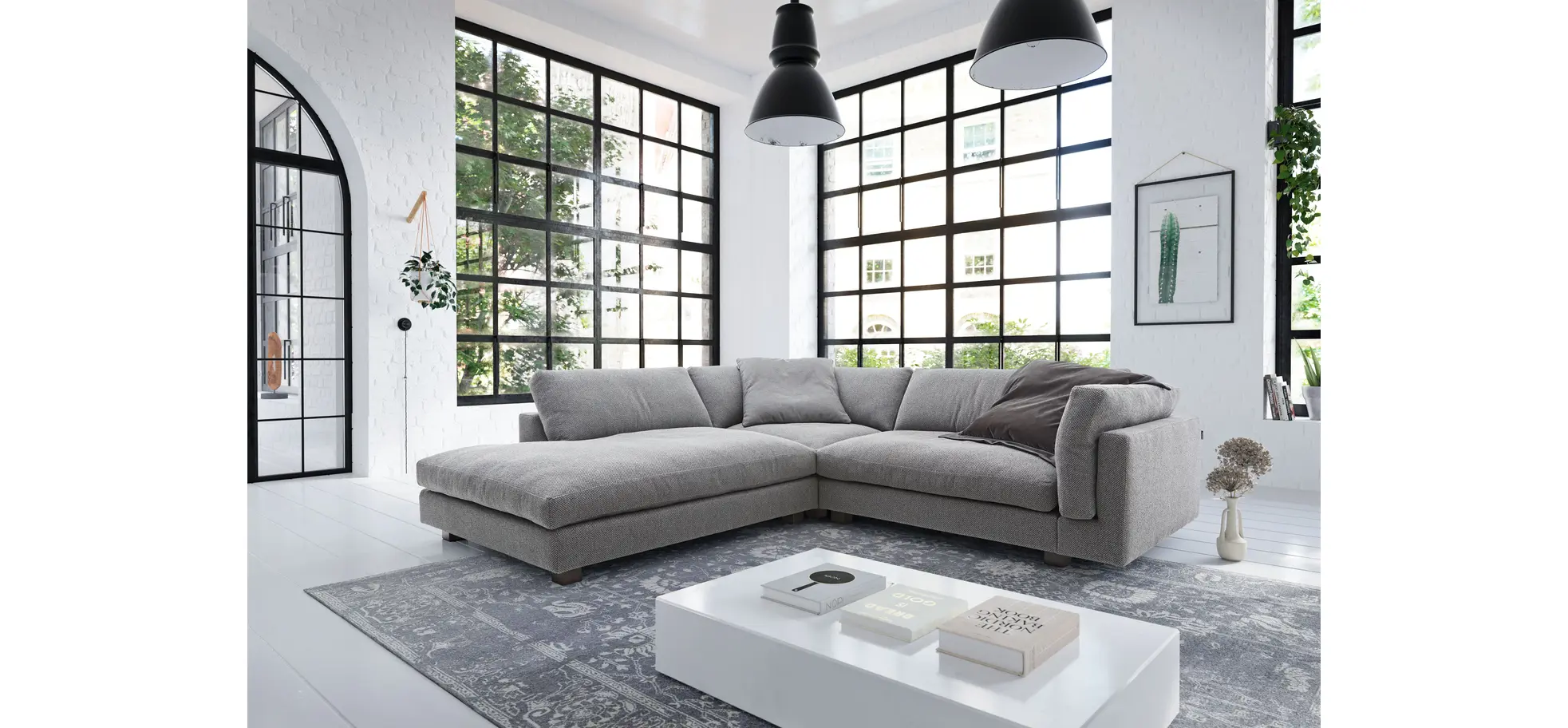 Ecksofa Aprino 3 - Ecke links mit 2,5-Sitzer, Stoff, Grau