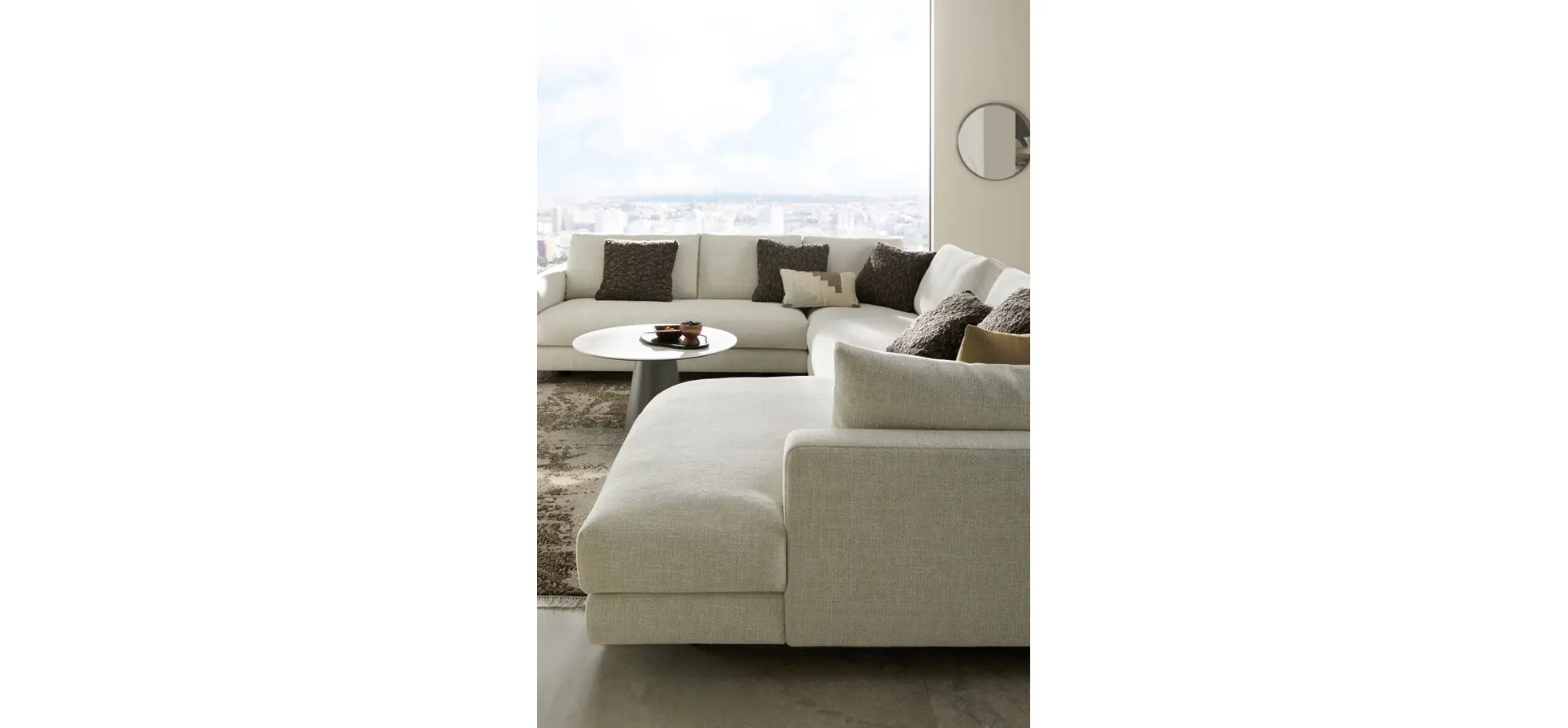 Ecksofa Cuneo Select - Ecke links, 2-Sitzer, Longchair rechts, Stoff, Offwhite