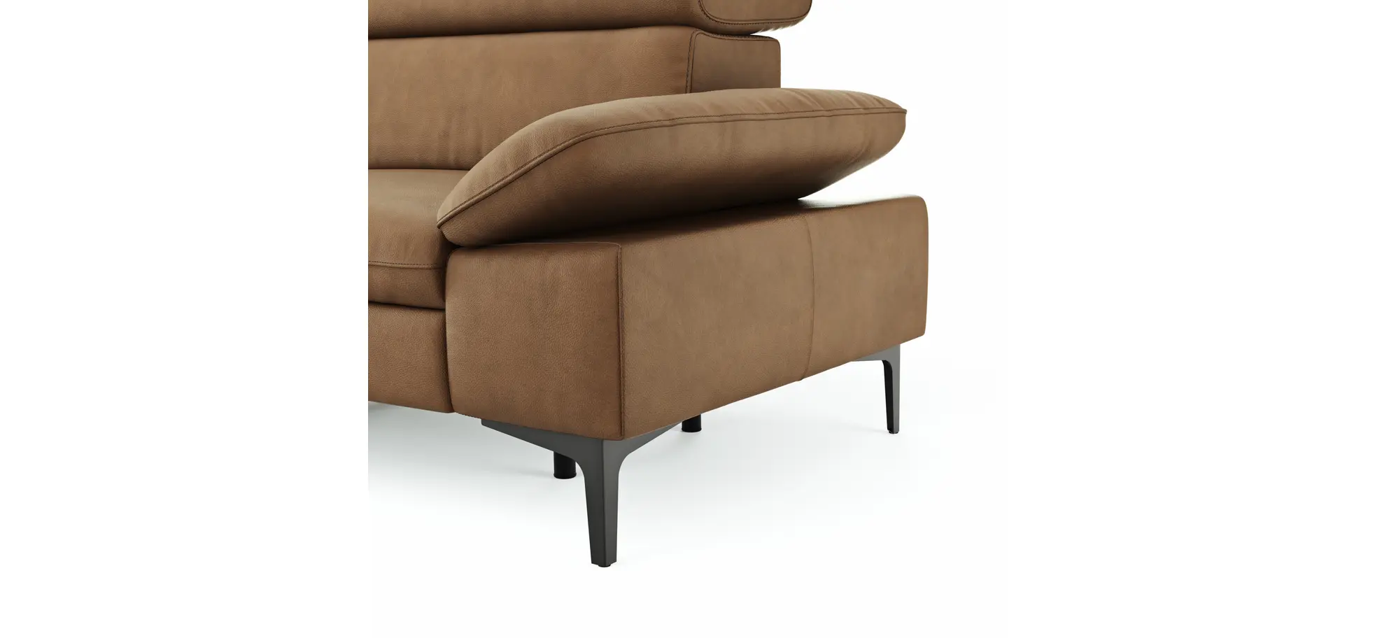 Ecksofa Felipa - Ecke links mit 2,5-Sitzer inkl. Armlehne verstellbar und Rückenlehne/Sitztiefe verstellbar (motorisch), Leder, Cognac