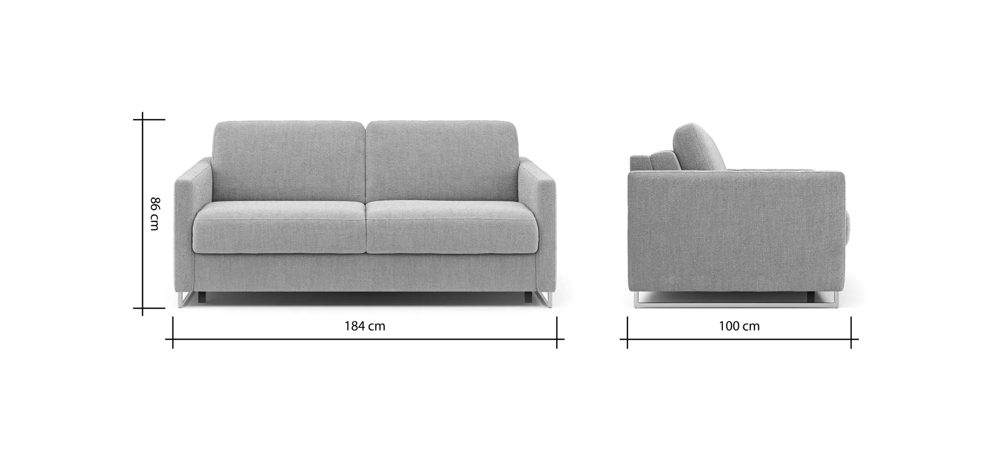 Sofa Nuoro - 2,5-Sitzer inkl. Schlaffunktion, Armlehne mit Kufe, Stoff, Grau