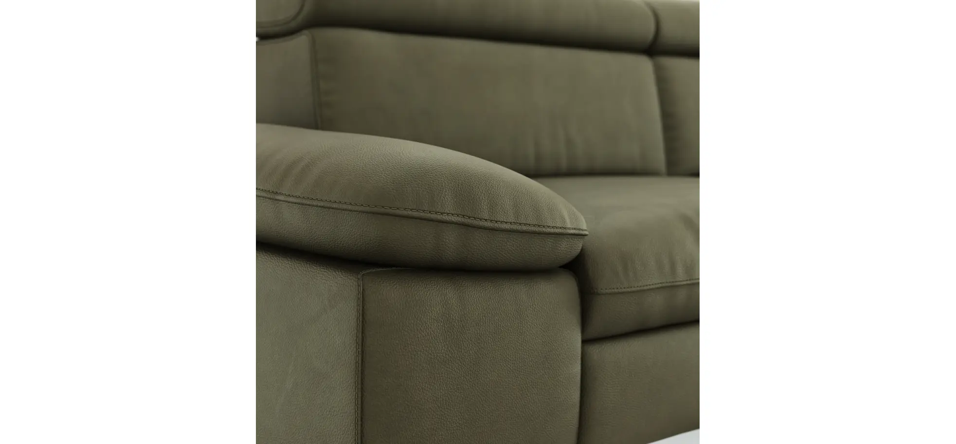 Sofa Felipa - 3-Sitzer inkl. Relaxfunktion (motorisch) und Kopfteil verstellbar, Leder, Olive